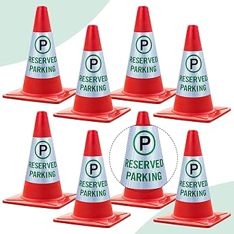 Oudain 8 Pack Reserved Parking Cone Sleeve Bright Reflective Reserved Sign 360 High Visible Message Sleeve Reserved Parking Signs for Traffic Safety Cone Driveway Road Commercial Residential Area