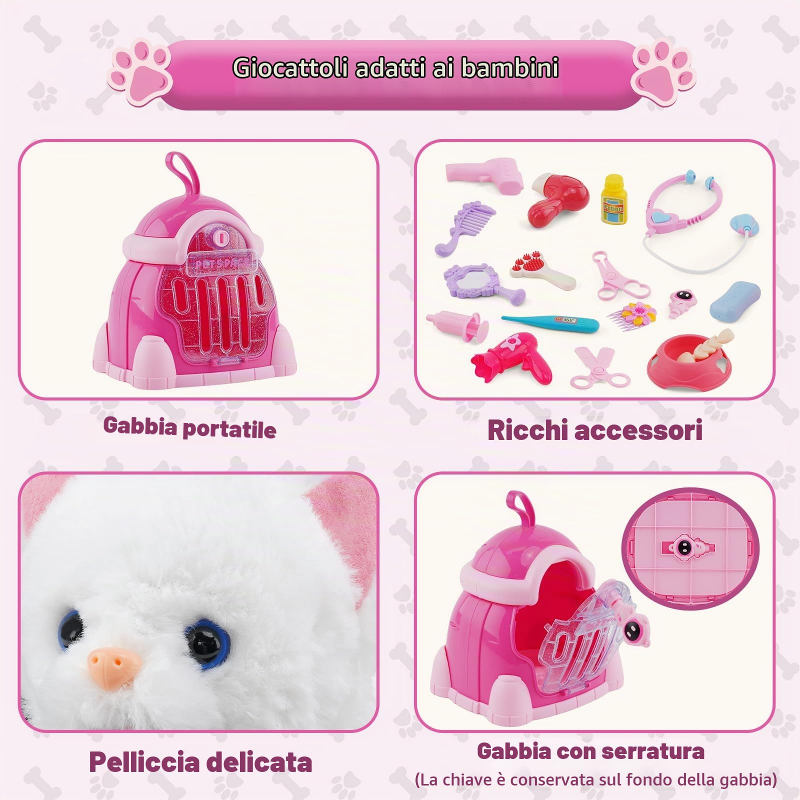 Gatto Giocattolo di Peluche con Guinzaglio che Miagola e Cammina,Interattivo Elettronico Animali Domestici Giocattoli Gatto, Giocattolo Interattivo Include 20 Accessori per bambini 3 4 5 6 7