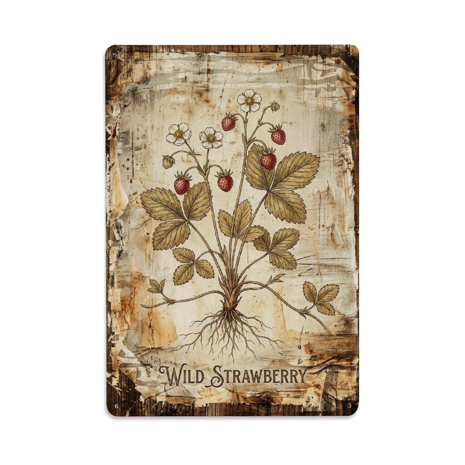 Wild Strawberry Berry Vintage Metal Tin Sign Plaque Wall Decor for Cafe, Club, Garden Metal Poster 8x12Inch