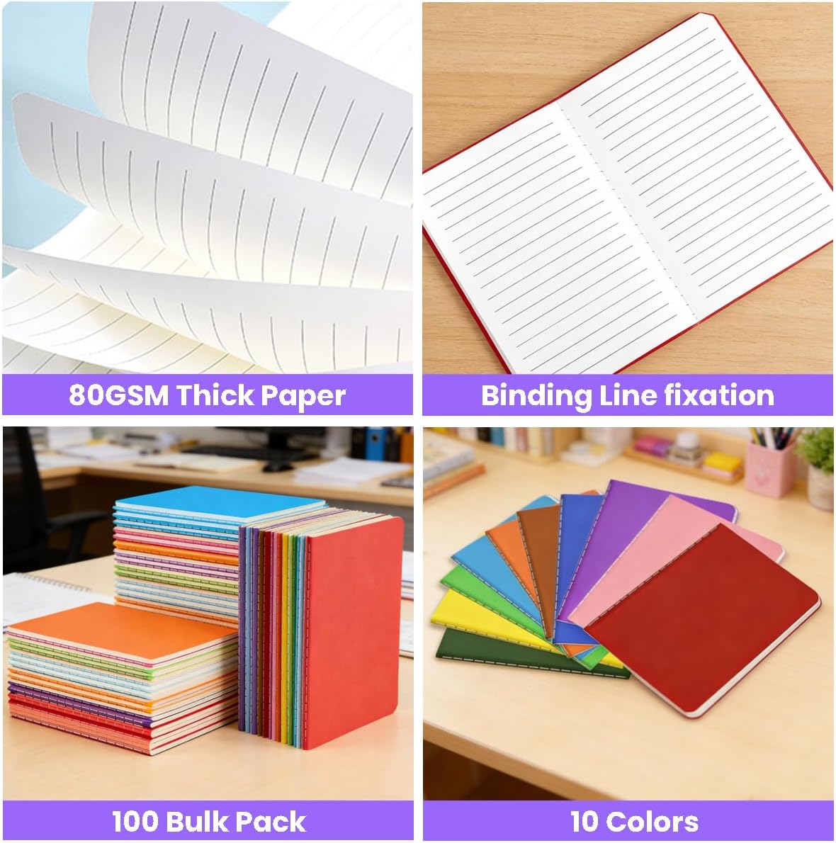 Mini Notebooks Bulk, 100 Pack Small Pocket Notebooks 10 Colors Lined A6 Mini Journals Softcover Colorful Notepads Set for Business Office School Travel, 3.5 X5.5 Inches, 24 Sheets/48 Pages