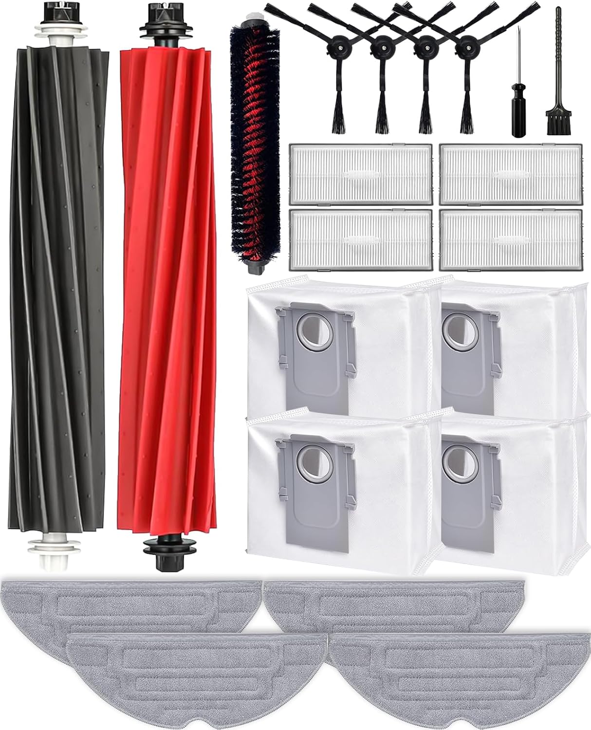 S8 PRO Ultra Accessory Set for Roborock S8 Pro Ultra Replacement Parts 21 Pieces 2 Roller Brushes 4 Side Brushes 4 Dust Bags 4 HEPA Filters 4 Wipes 1 Self-Cleaning Brush