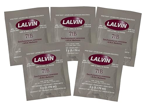 5 x Lalvin 71B-1122 Nouveau Style - Levadura de vino estilo Nouveau, 0.18 oz, fabricación de vino casera, 4.5L-23 L