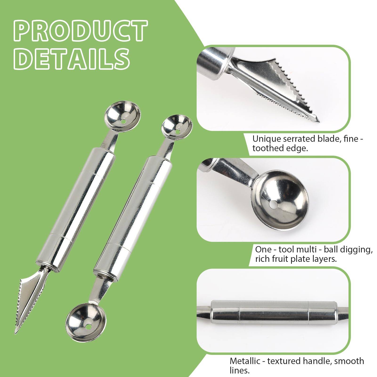 Set De 2 Cuillères Parisiennes Double Face - Inox 18/10 - Diamètres 25 Et 30 Mm - Pour Billes De Melon, Fruits, Glace - 2