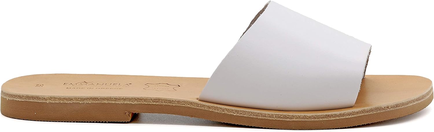 Emmanuela Greek Handmade Leather Flat Sandals, Quality Slide on Simple Sandals, Quality Slide on Summer Shoes for Women, Open Toe Sliders, Boho Chic Mules