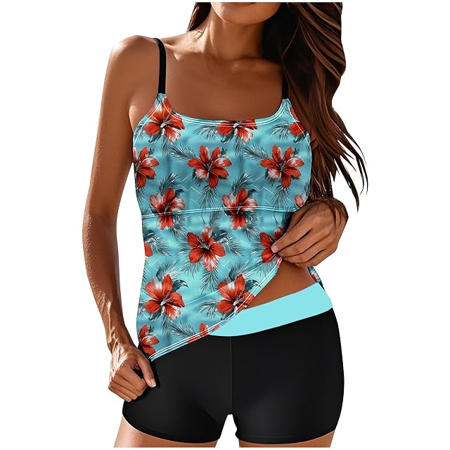 hlysgo Tankini Swimsuits for Women 2 Piece Bathing Suits Swim Tank Top with Boy Shorts Tummy Control Modest
