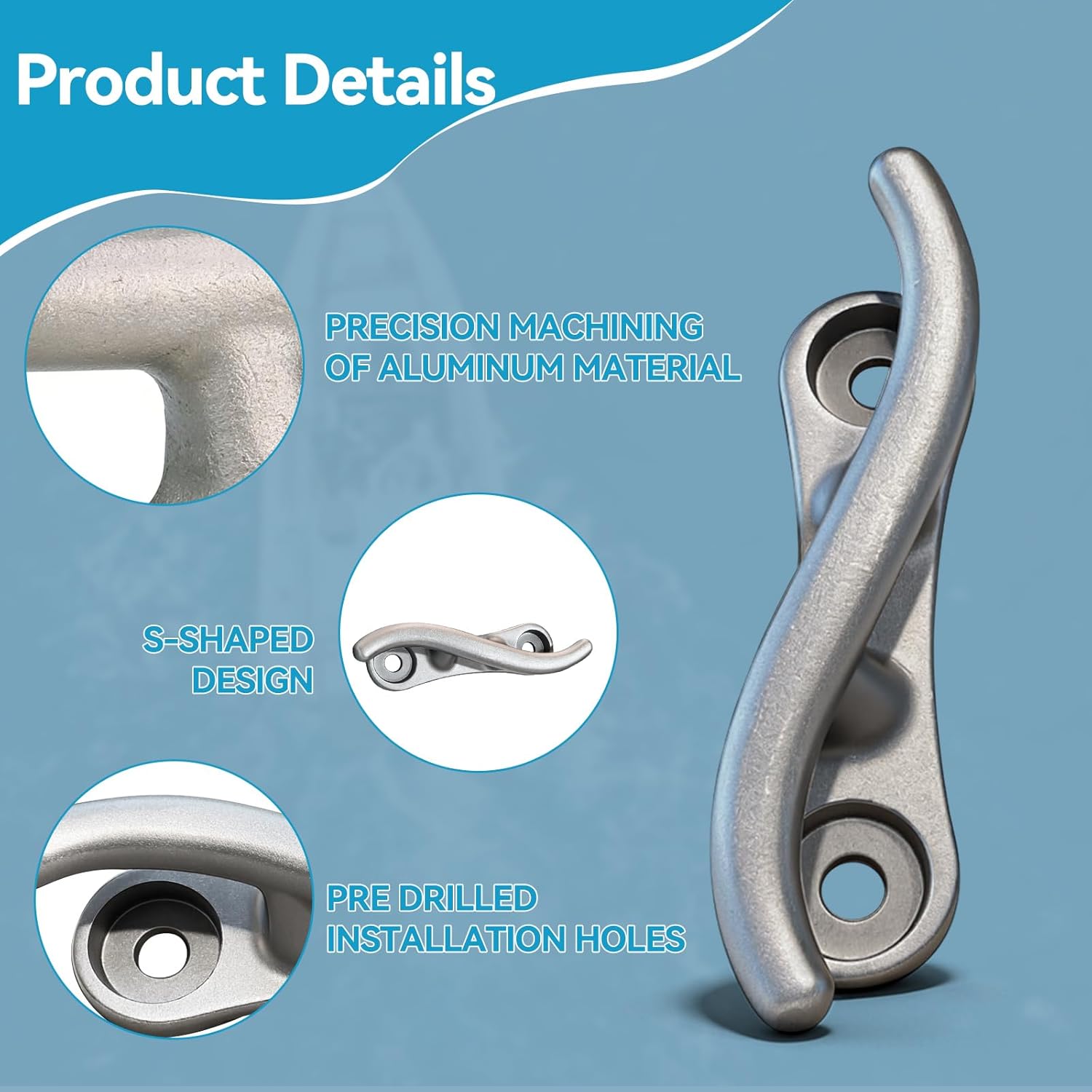 S Style Dock Cleat, 10 Inches Aluminum Boat Mooring Rope Cleats Aluminum S Boat Dock Cleat with Recessed Mounting Holes for Rope, Marine, Decks, Kayak