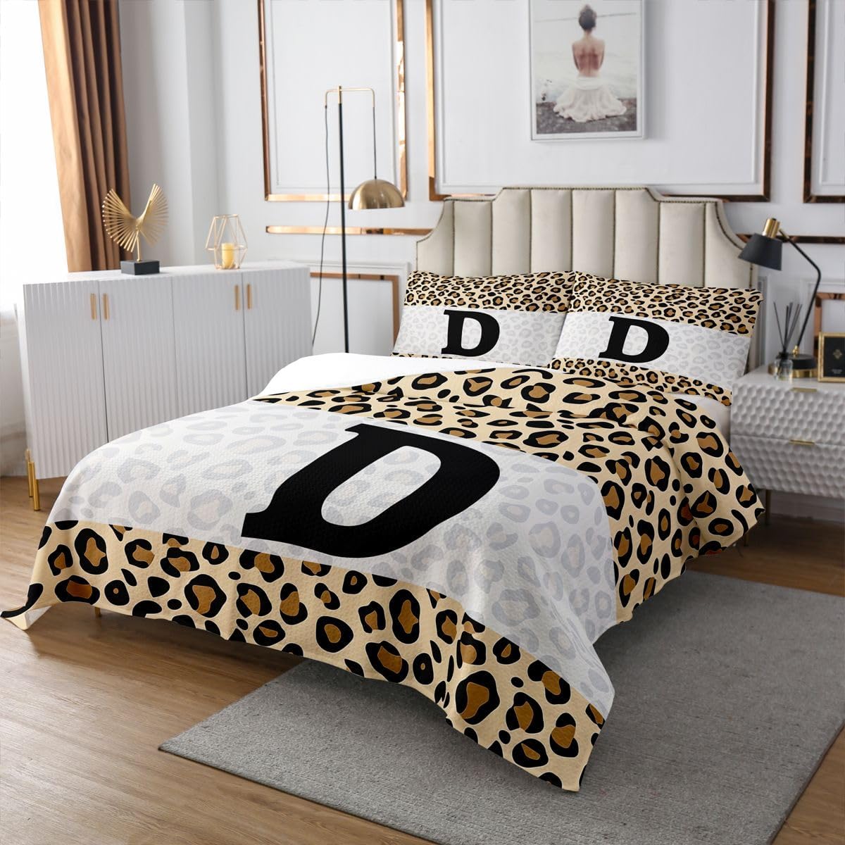 jejeloiu Abstract Bedspread Quilts Initial Letter E Coverlet Set King Size for Kids Boys Girls Geometric Stripes Patchwork Quilted Coverlet for All Season with 2 Pillowcases