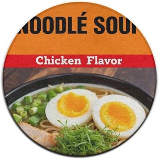 Durable Floor Round Rug, Anti-Slip Rubber Bottom Carpet for Kitchen Office Decor, Comfortable for Men Women Playing, Ramen Noodle Soup Chicken Flavor