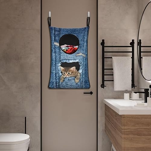 Miniatura 5 de Cesto para ropa sucia sobre la puerta con estampado de animales en 3D para ropa sucia plegable sobre la puerta, cesta de lavandería portátil para