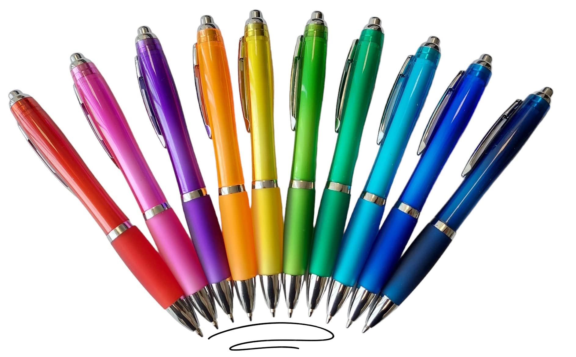 Libetui 10 Ergonomic Ballpoint Pen Set Black Ink Non-Slip Grip Zone Large Capacity Black Housing 10 Colours Retractable Ballpoint Pen Colourful Black Writing