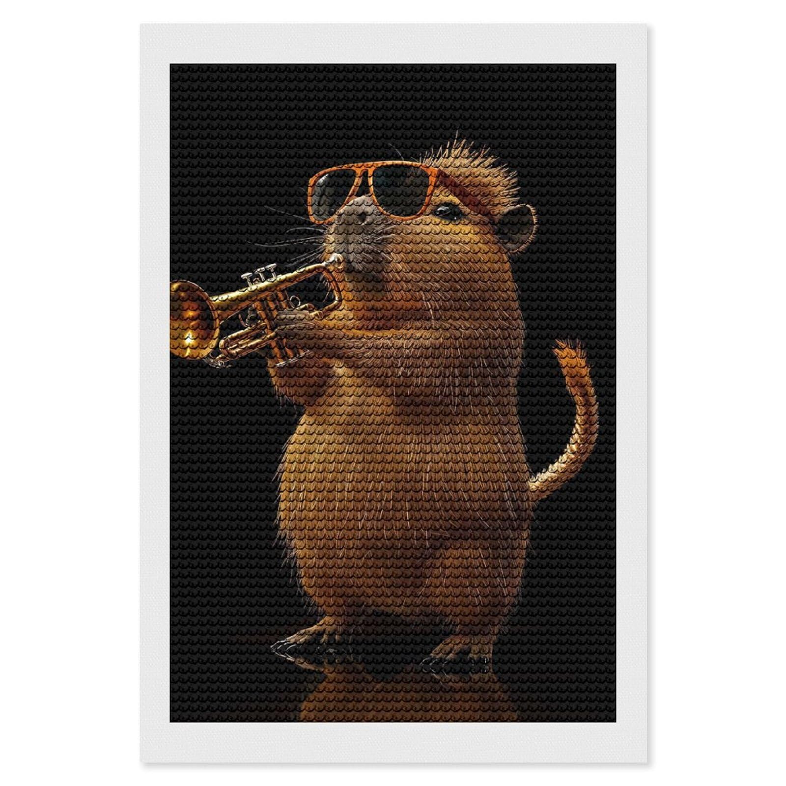 Junmoney Capybara Trumpet DIY Diamond Art Canvas Kit 8"x12", Decorate Your Room, Sparkling Round Gems, Fun Craft Experience, Farmhouse Decor
