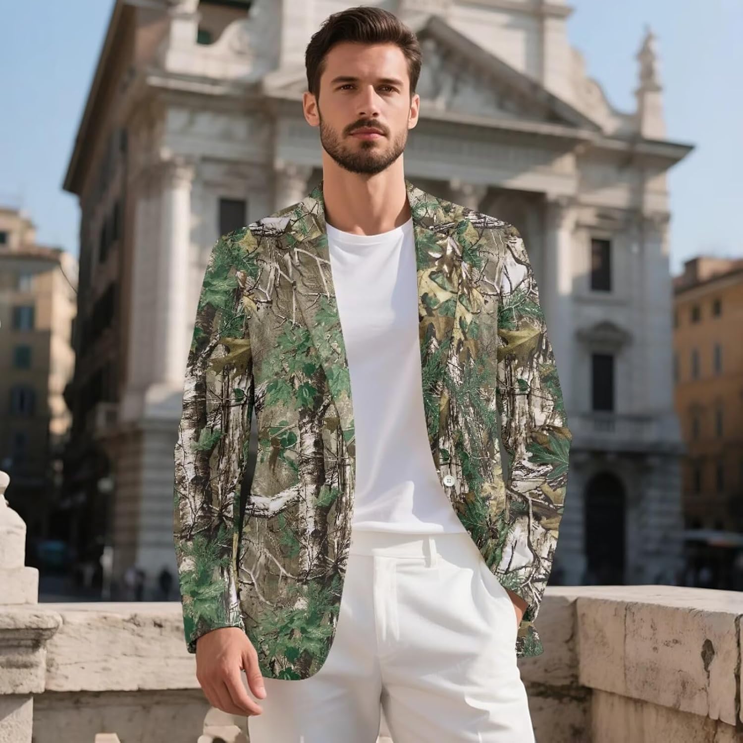 TOADDITDO Camo Tree Leaf Print Men's Sport Coats Blazers Casual One Button Business Suit Jacket