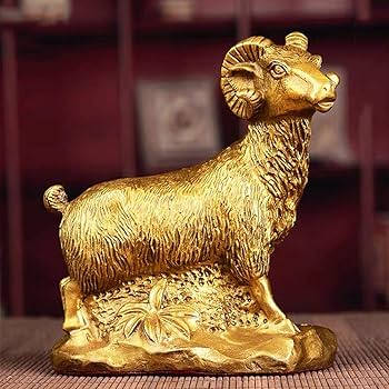 Amazon.co.jp: Addune 真鍮 風水 中国の干支 ヤギ 置物 金色の