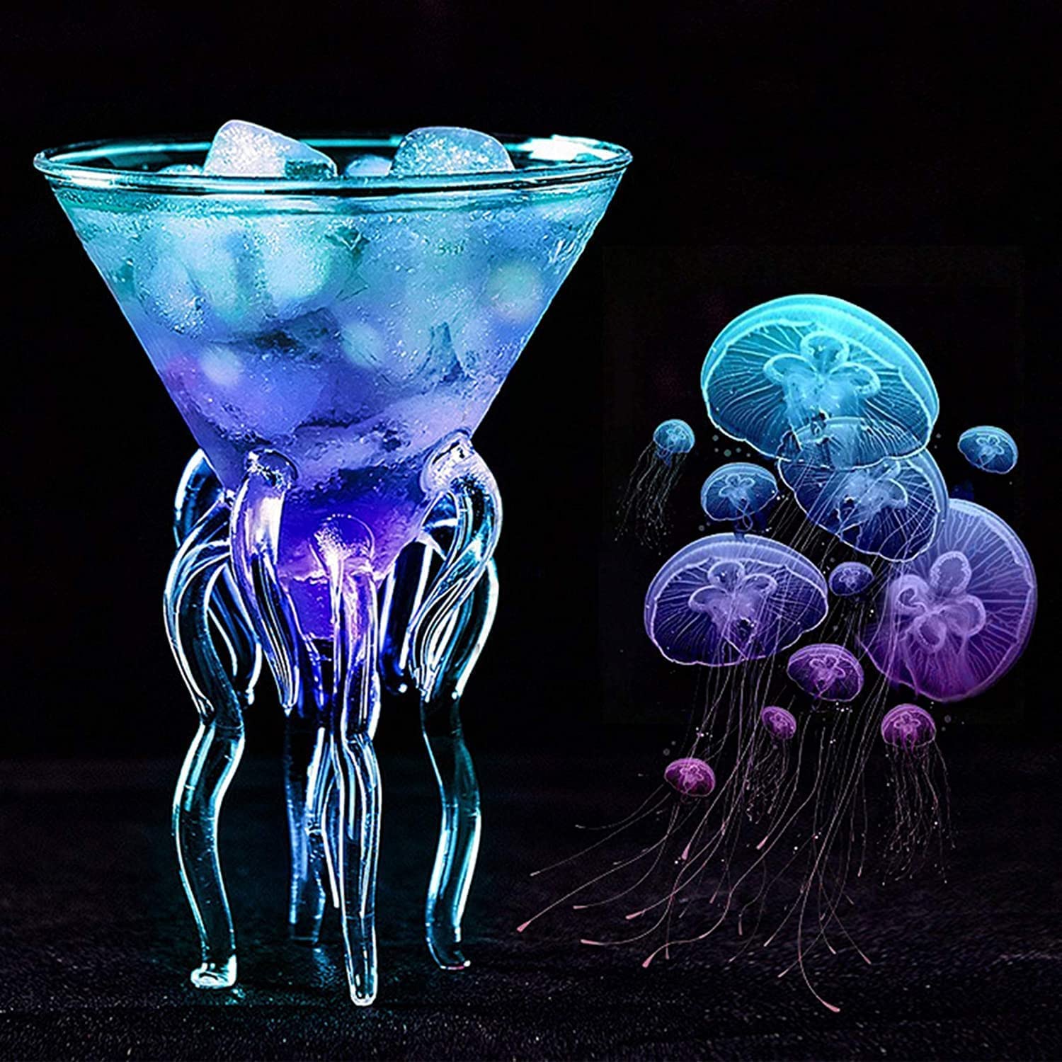 Set di 2 bicchieri creativi da 155 ml, per festa di Octopus, cocktail e cocktail, in cristallo trasparente di alta qualità, per casa, matrimoni e celebrazioni.