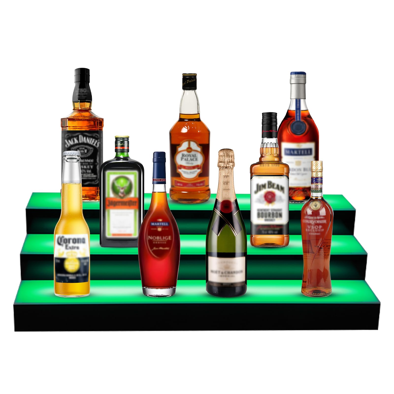 gccsj led lighted liquor bottle display, led liquor shelves with 16 static colors,home bar liquor bottle accessories acrylic shelf, 3 tiers 24 inch