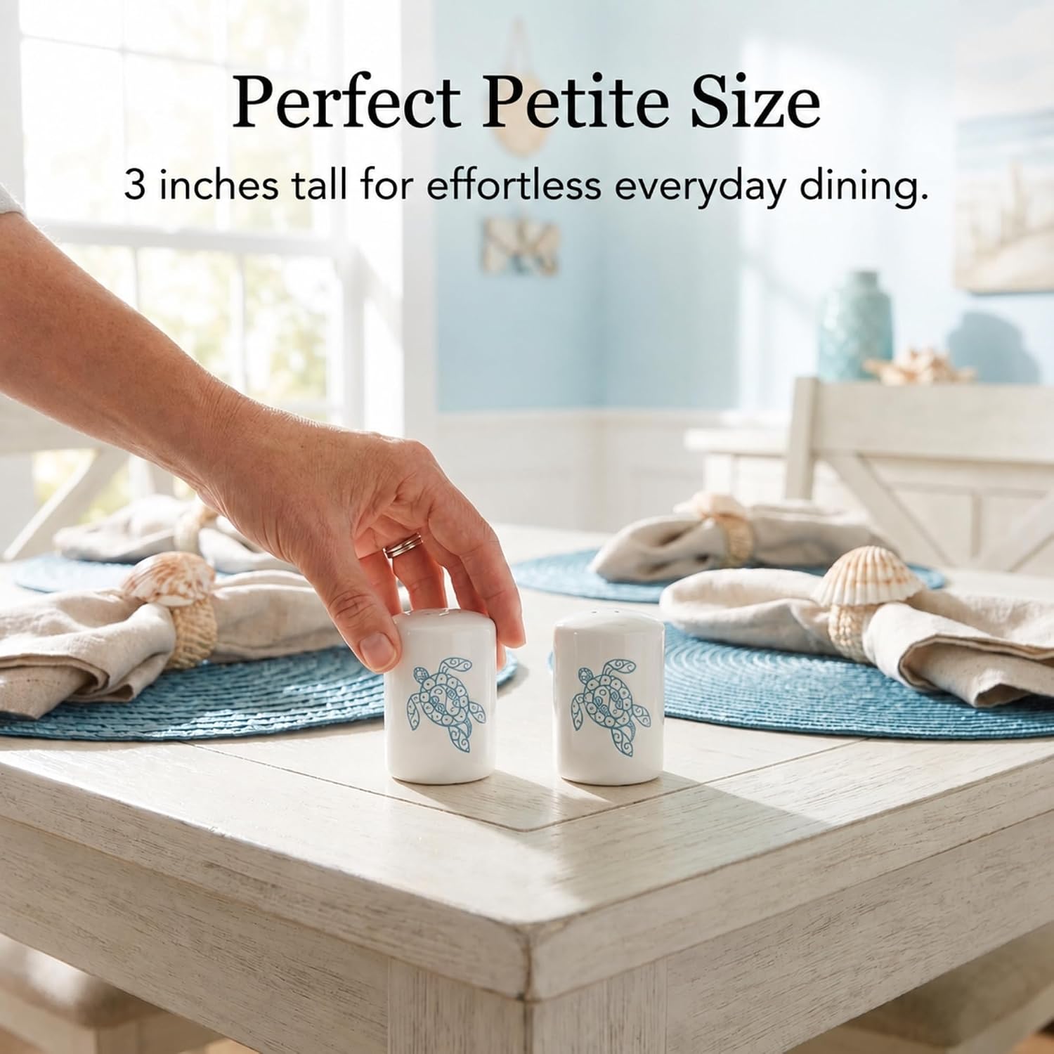 The Bridge Collection Sea Turtle Salt And Pepper Shakers – Coastal Salt And Pepper Shaker Set With Nautical Turtle Detail – Beach House Kitchen Decor
