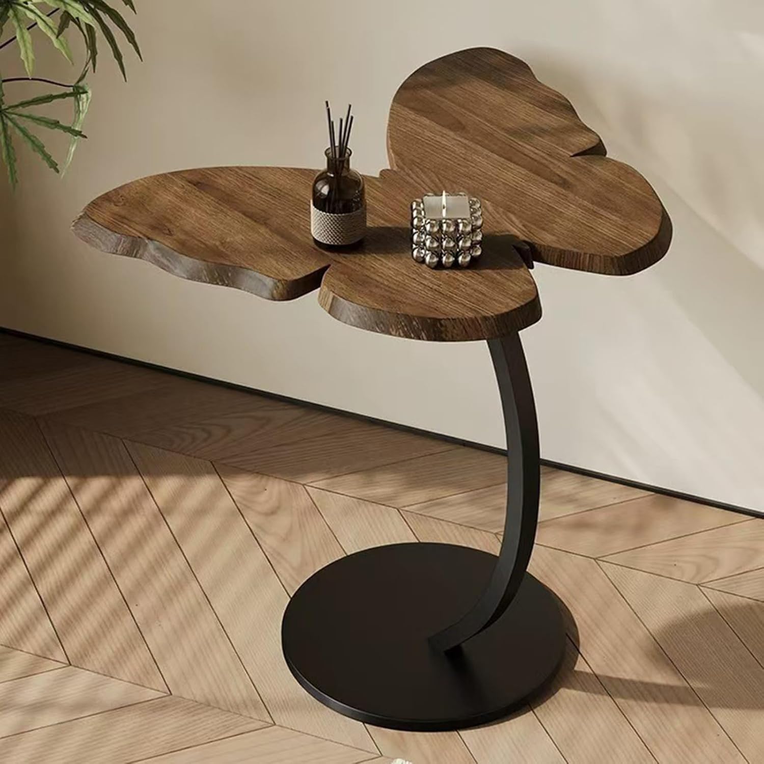 C-Shaped End Table, Sofa Side Table with Rotating Wheels, Rolling End Table with Storage, Small Couch Side Table for Bedroom, Swivel Tray Table for Living Room, Office