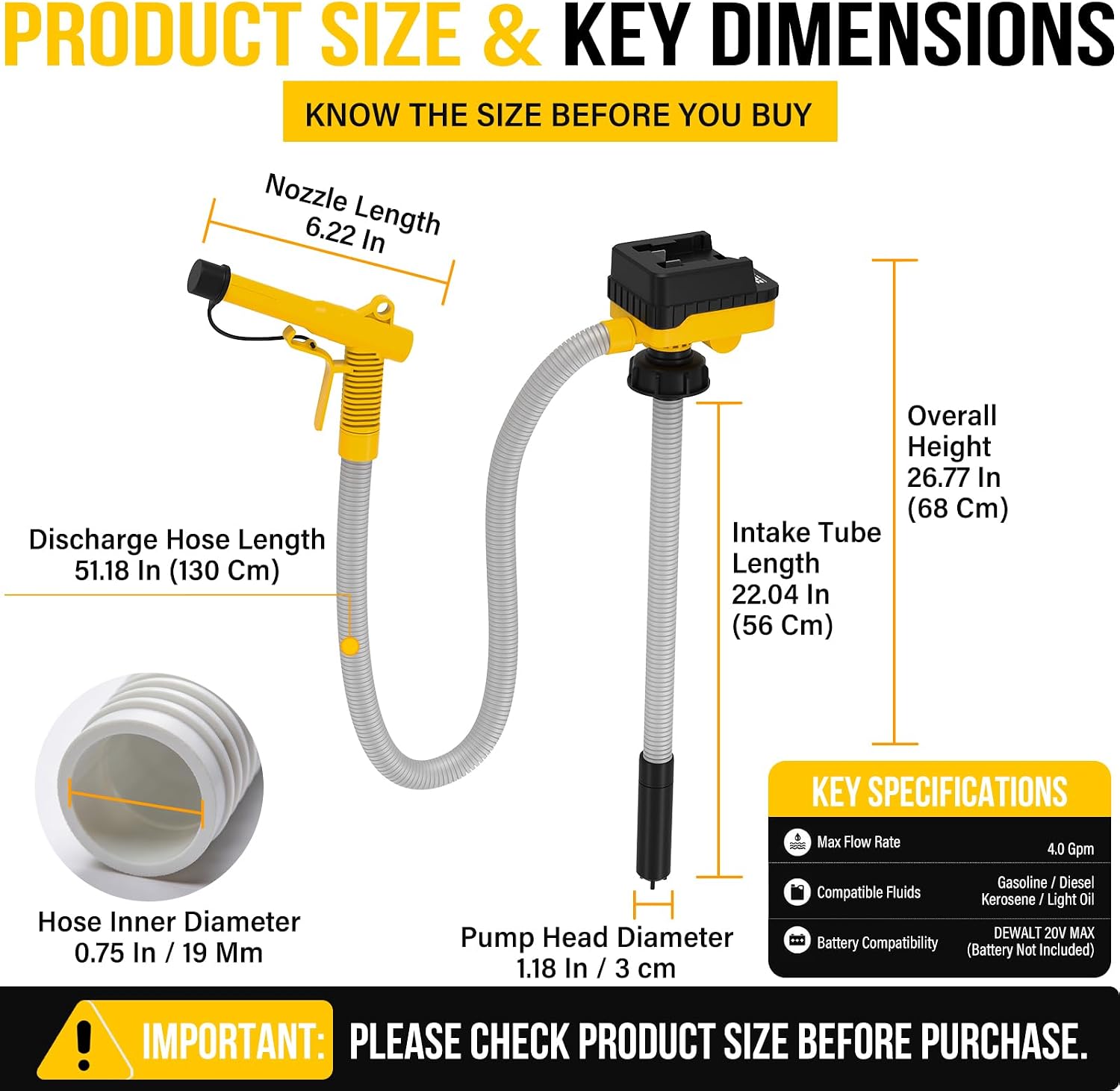 Fuel Transfer Pump for DeWalt 20V Max Batteries, 4 GPM with Auto Shut-Off
