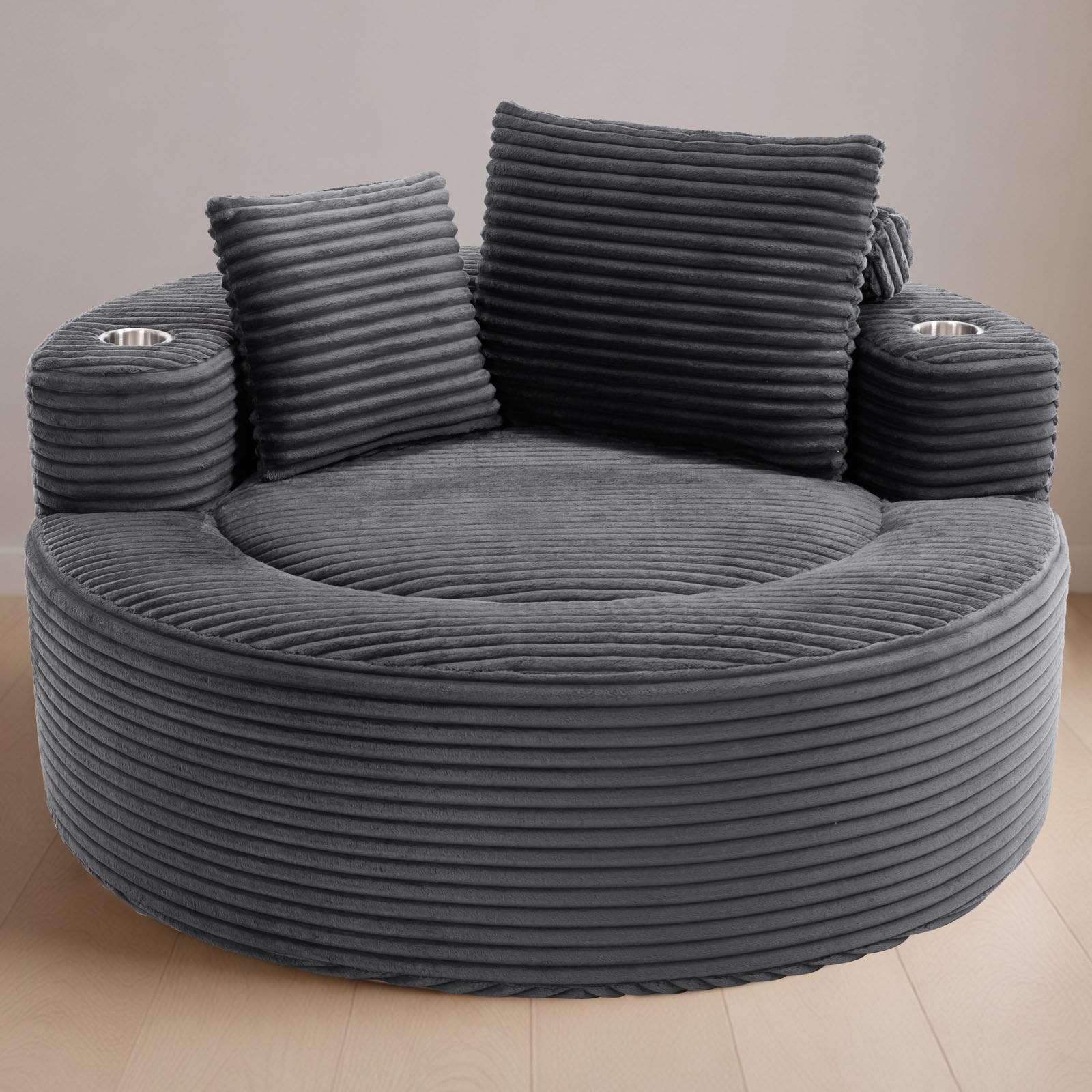 55 Oversized Round Boneless Couch Sofa Velvet Memory Foam Cloud Couches Lounge Chair Comfy Fluffy Single Sofa with
