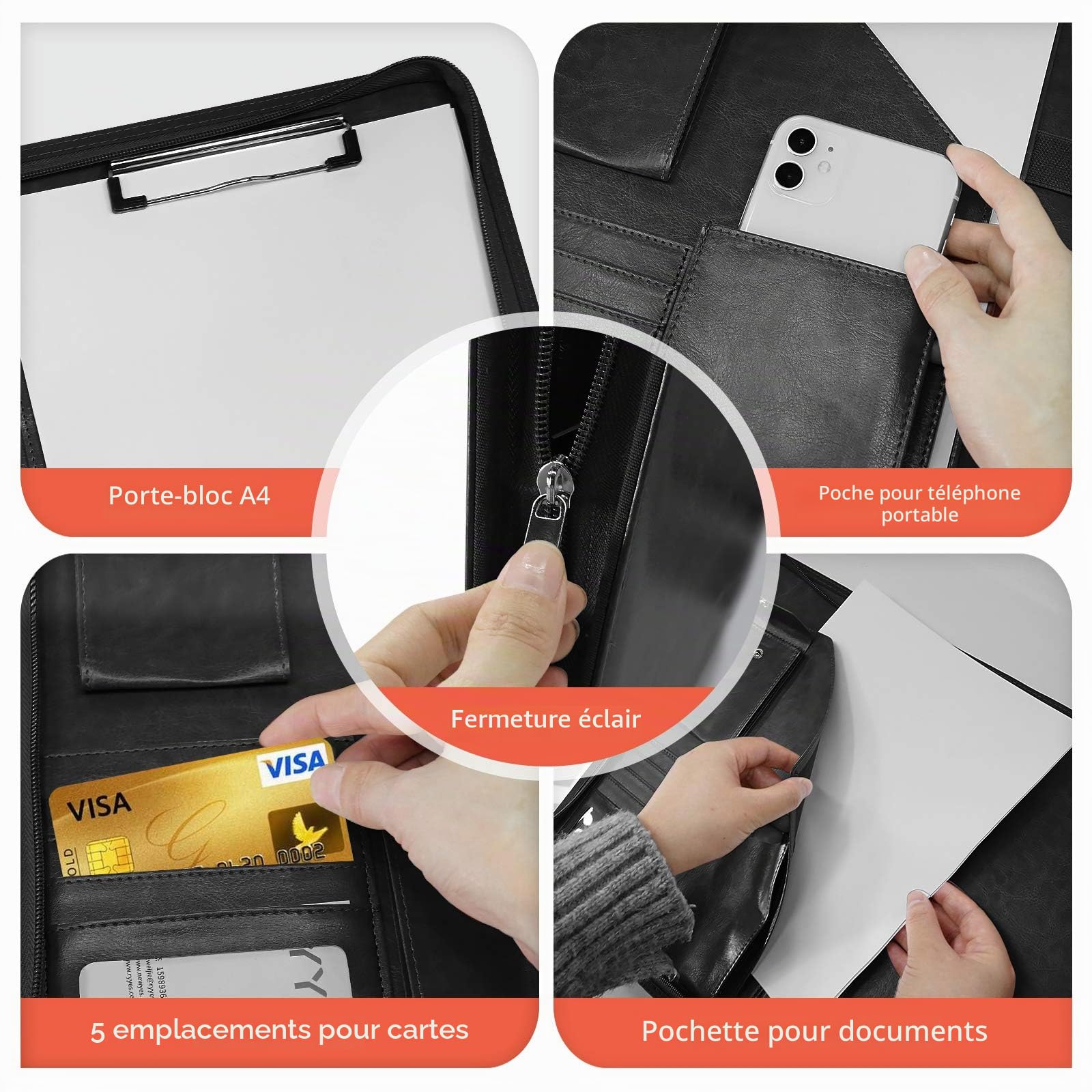 NEWYES Porte Document Cuir PU A4 Noir Organiseur de Conférence