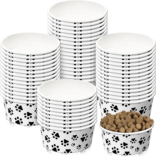 Potchen 60 cuencos desechables para mascotas, papel, cuencos pequeños para perros con bonito patrón, adecuados para alimentos secos y húmedos,