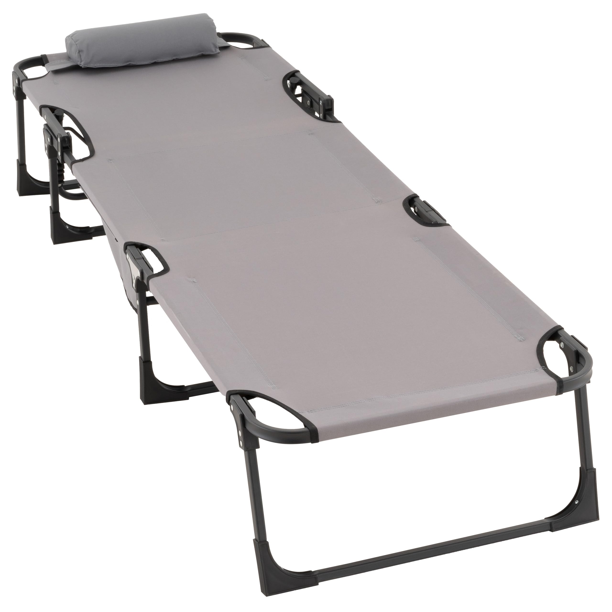 NEXOS 5-Fach verstellbare Sonnenliege mit Kopfkissen - Farbe: Grau 182x60x30cm Polyester