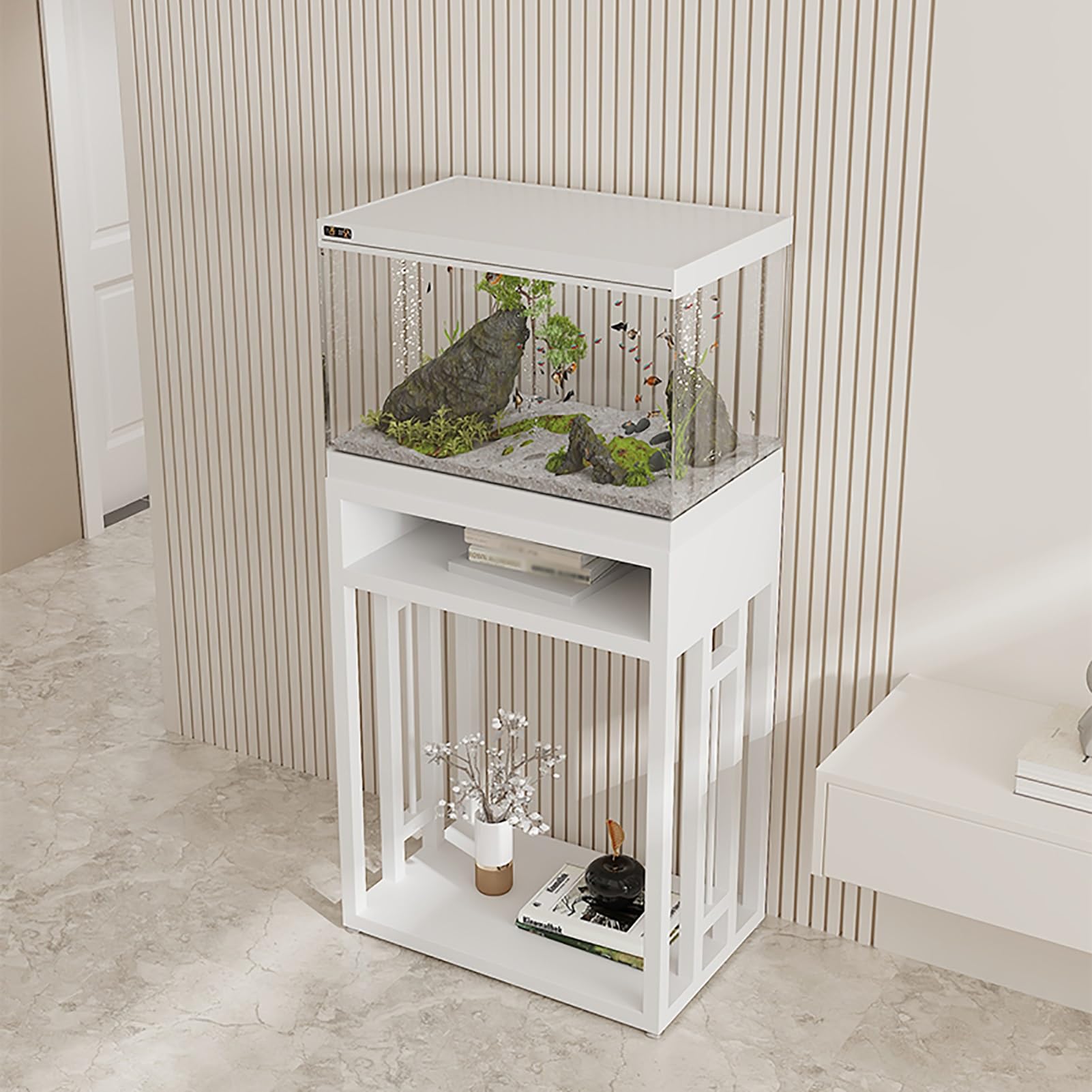 Metal Mesa Acuario, Mueble Acuario, Soporte para Pecera, Mesa para Terrario, No Requiere Montaje(White,45x25x70cm/18x10x28in)