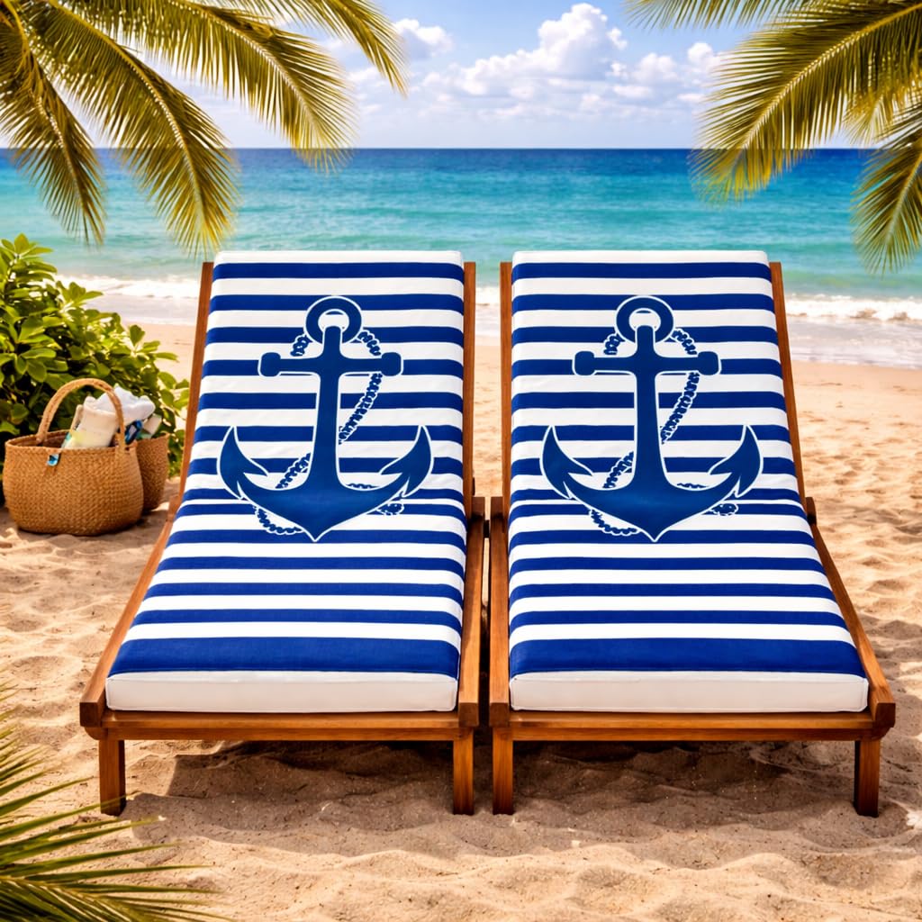 Adore 2 Pack Microfibre Beach Towels 70x140cm - Sand Free Lightweight Quick Dry - Soft Travel Towels for Beach and Pool, Anchor