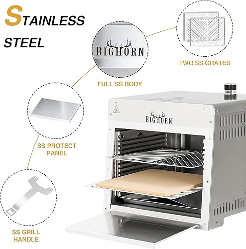 Miniatura 5 de BIG HORN OUTDOORS Parrilla de gas propano infrarrojo portátil, parrilla de acero inoxidable de 1500 grados para carne y mariscos, verduras