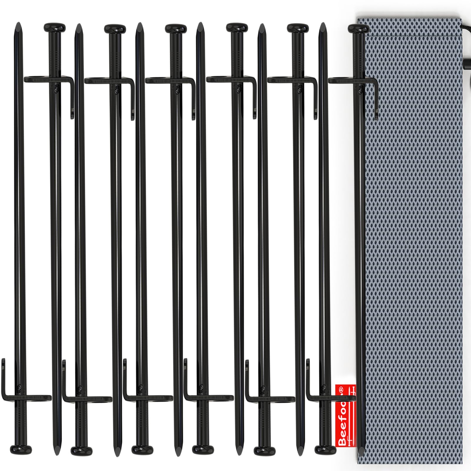 Beefoor Heavy Duty Steel Tent Stakes - Tarp Pegs Camping Stakes for Outdoor Camping Canopy and tarp, 12 inch 12PC Pack