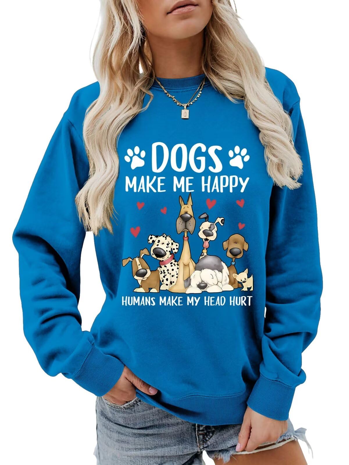 Epokay Dog Mom Sweatshirt Women Cute Dog Seal Love Pattern Puppy Enthusiast Casual Comfort Long Sleeve Pullover Tops
