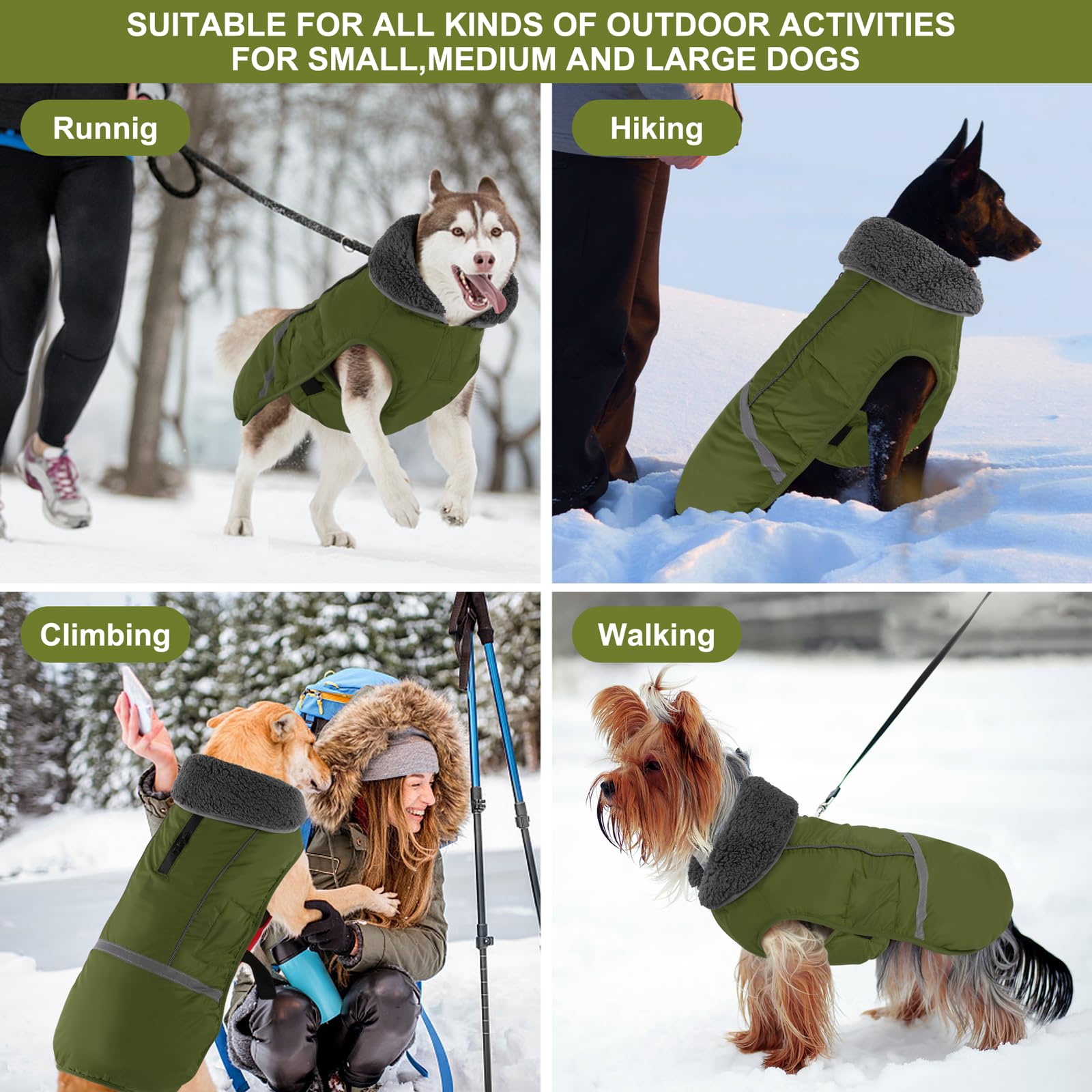 Doglay Cappotto, giacca impermeabile per il freddo con colletto in pelliccia spessa, giacca invernale riflettente calda fodera in pile, cappotto da neve per cani di taglia piccola, media e grande