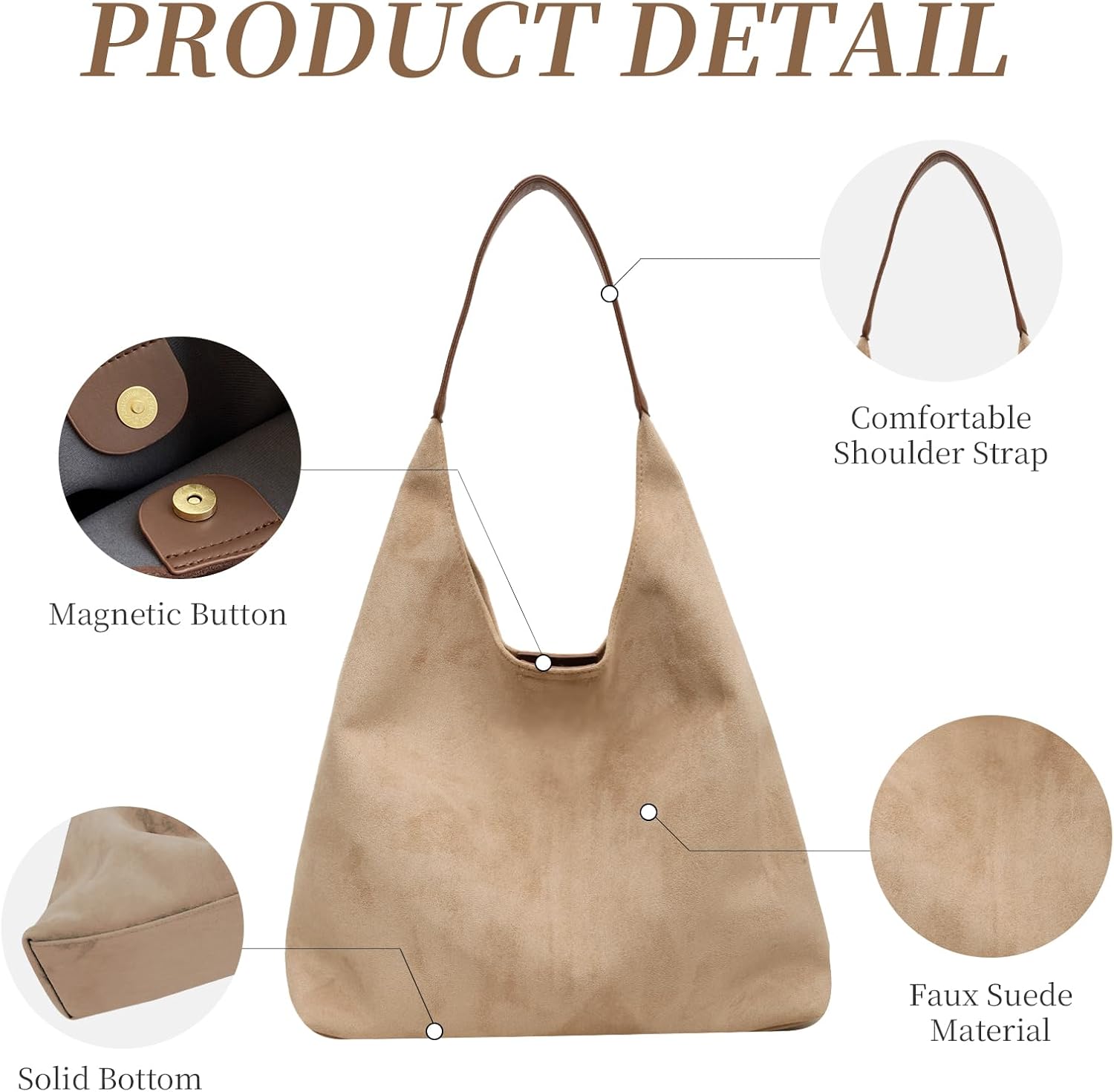 JHhomezeit Brown Suede Bags for Women 2025 Suede Tote Bag Retro Suede Slouchy Bag Brown Suede Women's Shoulder Bag - Image 4