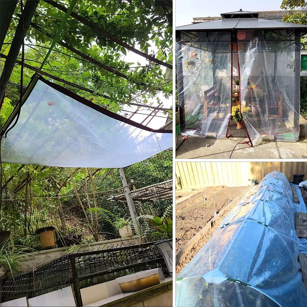 Generico Telo Trasparente per Veranda, 2 m 5 m 6 m 7 m 8 m 9 m 10 m 15 m Telo Impermeabile in plastica con Occhielli, per Piante da Campeggio all'aperto Pollaio da Giardino