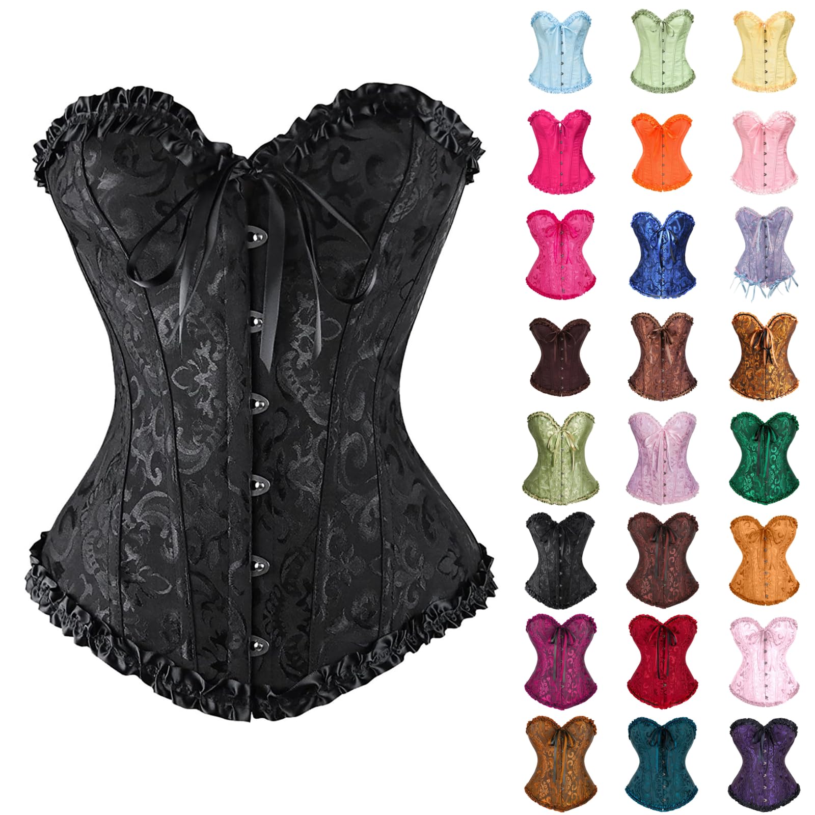 Corsetto Gotico Overbust Per Donna – Pizzo E Occhielli In Metallo, Vintage Per Halloween E Cosplay, Shapewear Morbido E Regolabile