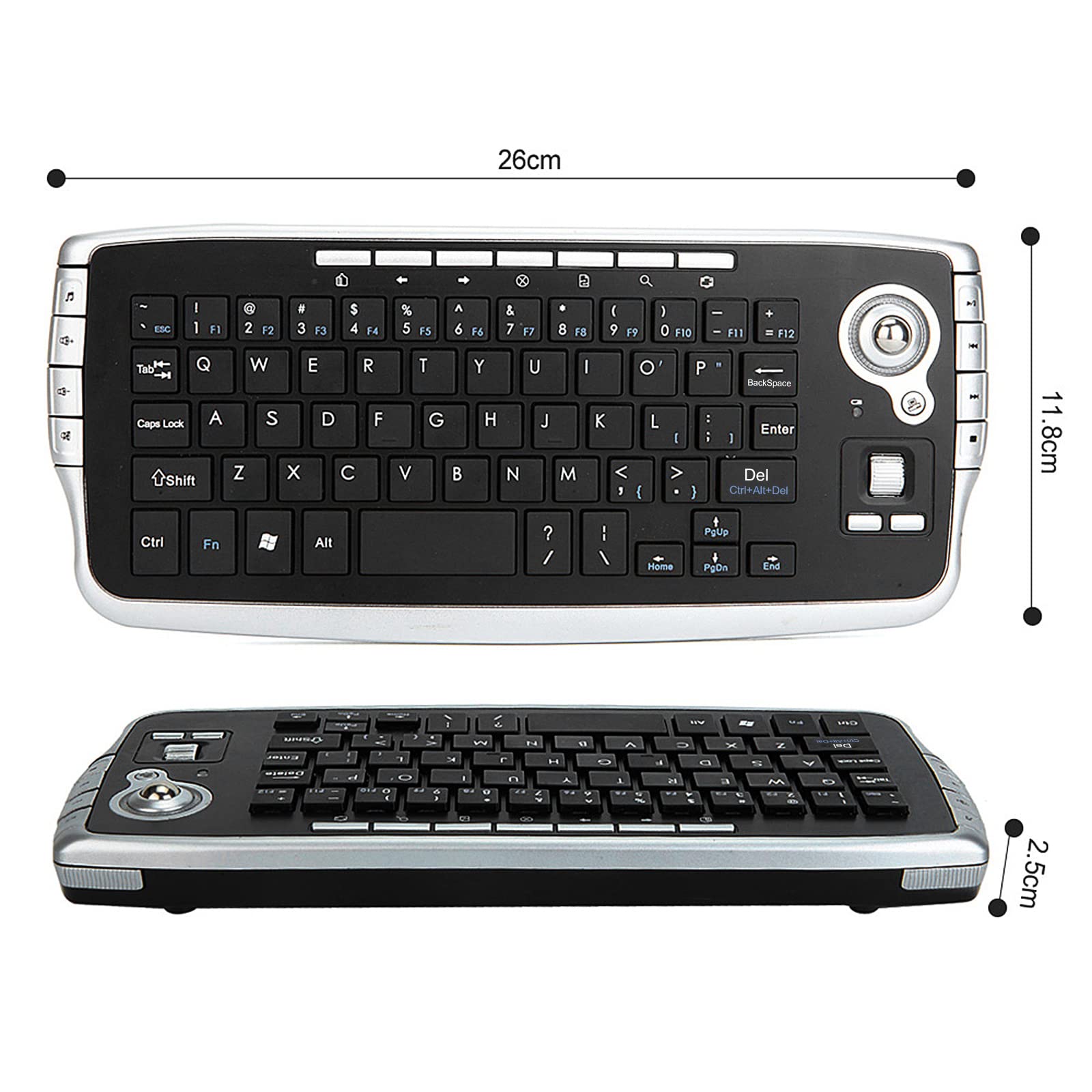 E30 2,4 GHz Tastiera Wireless con Trackball Mouse Ruota di scorrimento Telecomando per Android TV Box Smart TV PC Notebook Argento