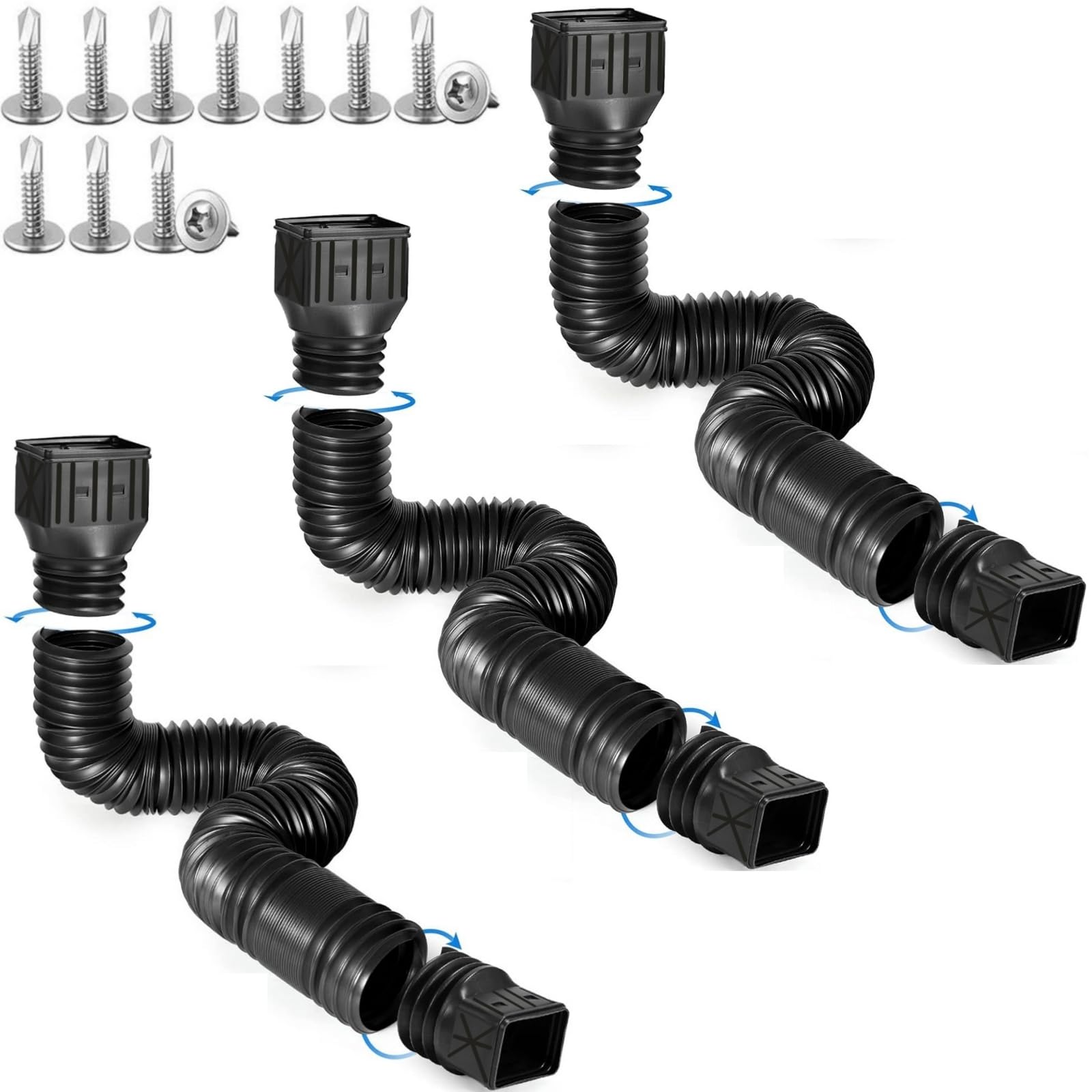 3 pack Flexible Rain Gutter Downspout Extensions,Drain Downspout Extender,Gutter Extension Flexible,Down Spout Drain Extension Pipes,Extendable from