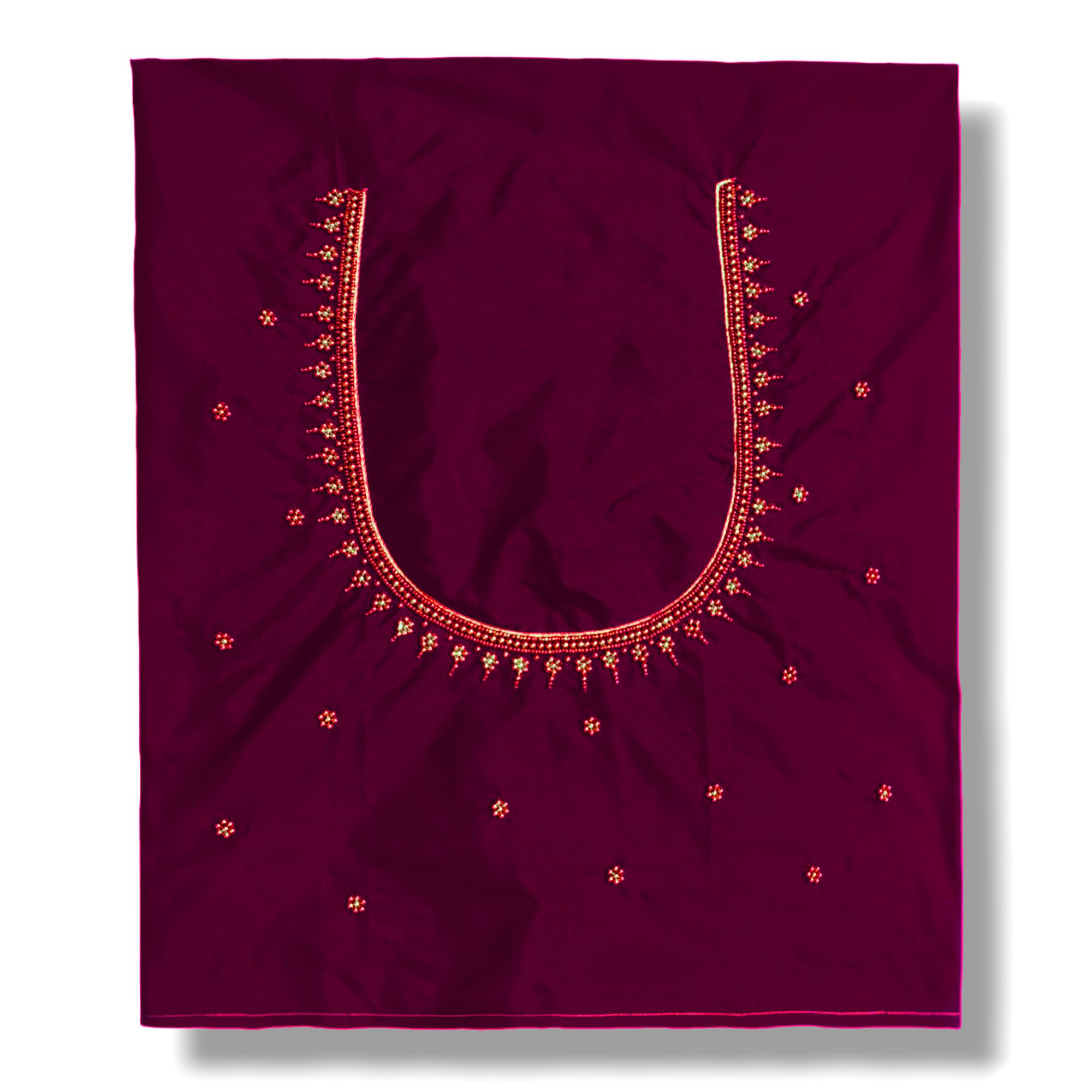 K3 ZONEMini Floral Design Aari Work Blouse – Ideal for Bridal and Wedding Blouse | Sugar Beads | Stone & Thread Worked | Thilagam Knot – Premium Silk Cotton Fabric, 1 Meter Length