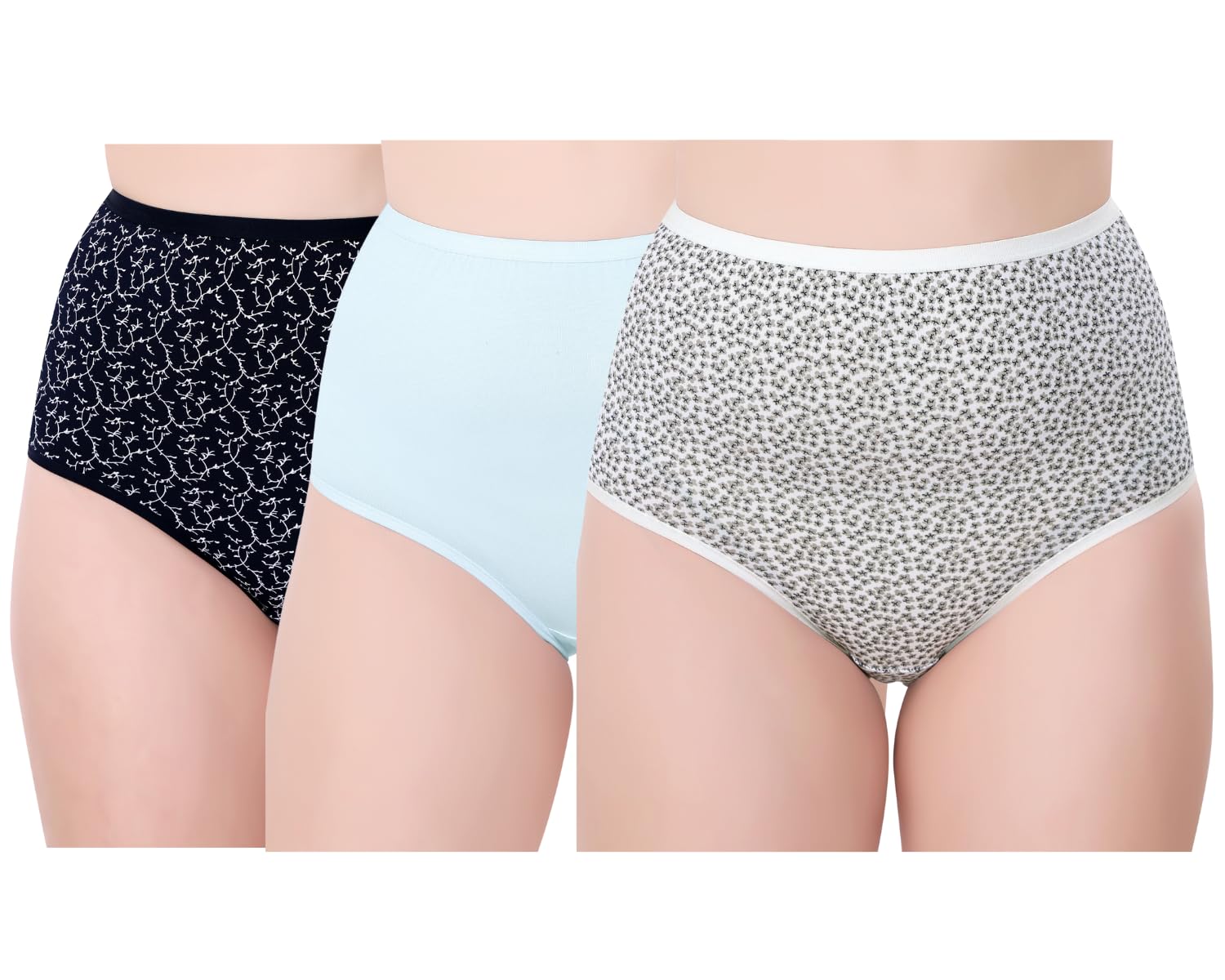 Women's Full Brief - High-Waist Cotton Underwear - Soft & Breathable - Full Coverage Panties for Comfort & Support - Pack of 3 - (Assorted Coloured 2 Printed & 1 Solid)-image-35