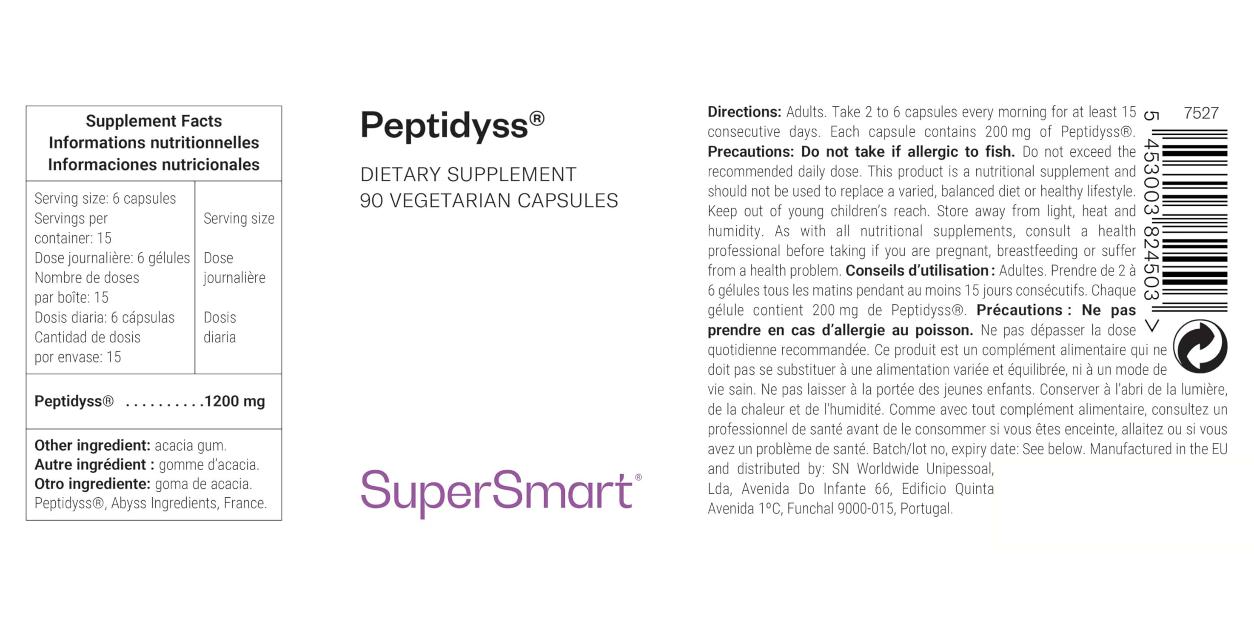 Supersmart - Peptidyss - Proteine del Pesce Idrosalate - Anti-Stress | No-OGM & Gluten Free - 90 Capsule Vegetariane