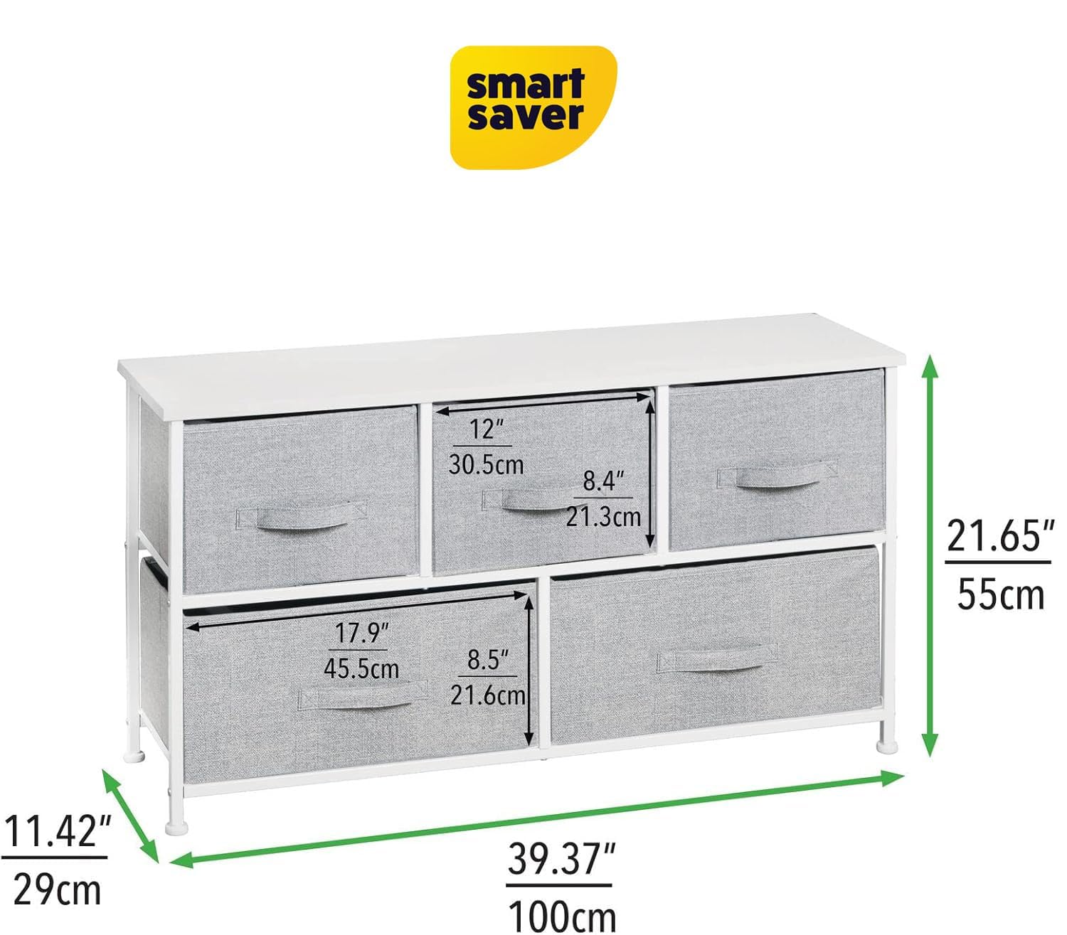 Smart Saver 5-Drawer Dresser, Fabric Chest of Drawers with Wood Top & Metal Frame,Closet Drawer Organizer for Wardrobe Storage, Closet Living Room Bedroom Storage Organizer Stand Bookself 1
