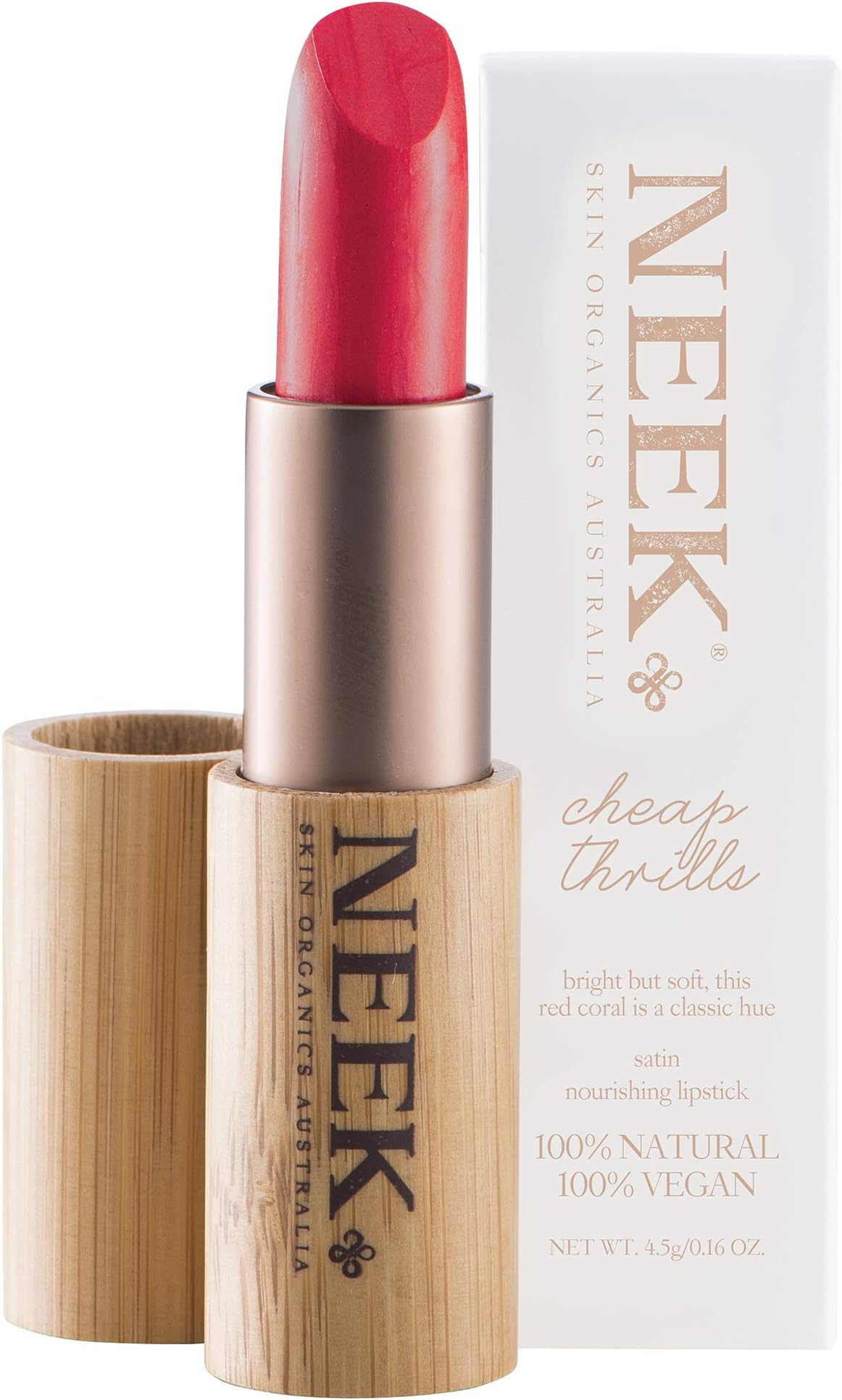 NEEK Skin Organics Vegan Lipstick - Cheap Thrills, 100% natural, organic lipstick, with Shea Butter, Jojoba and Avocado oils, long-lasting in real bamboo casing