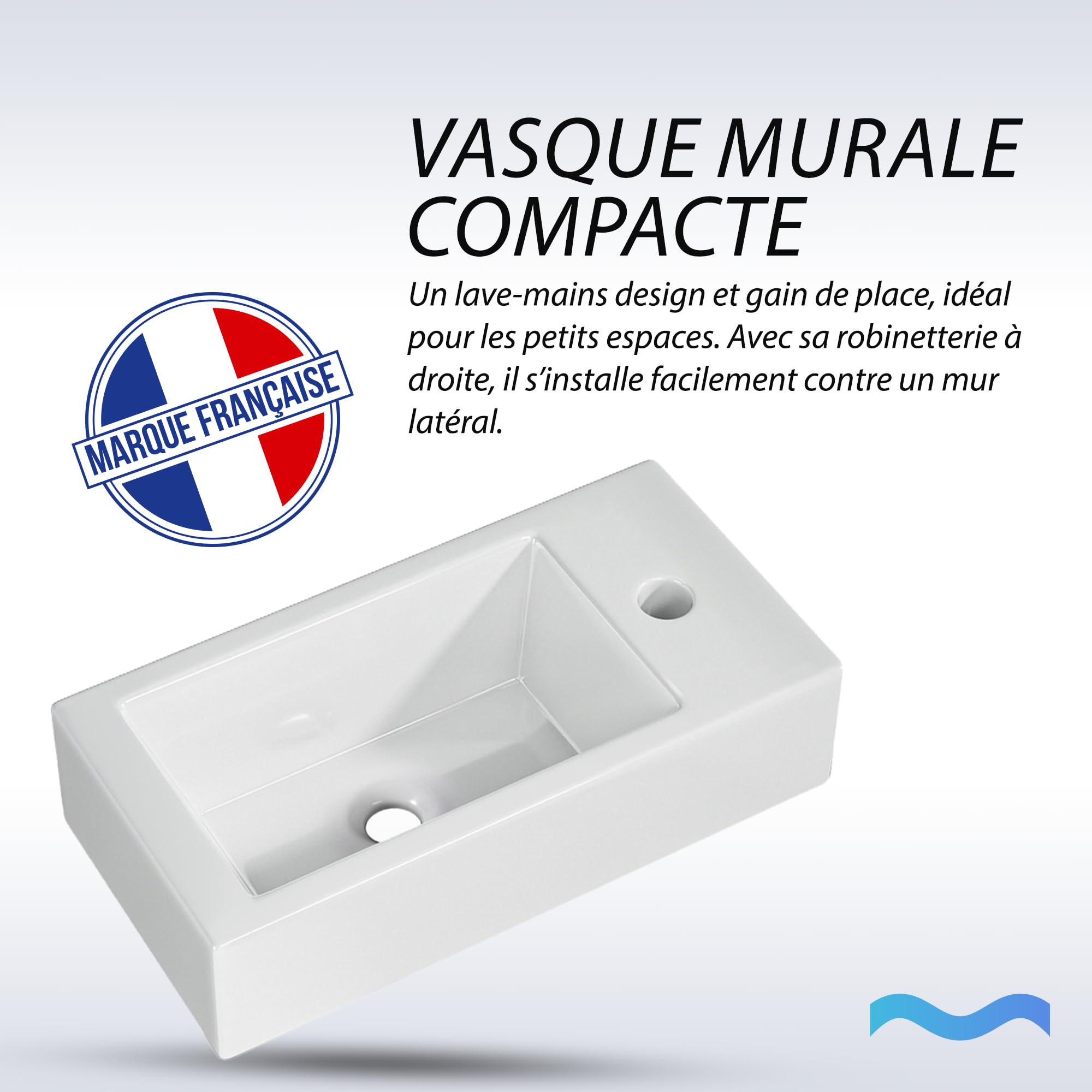 Vasque Lave-Mains Compacte Sortie Droite 36,5x18x9 cm – Lavabo Rectangulaire en Céramique Blanche – Idéal Petits Espaces, Toilettes, WC et Coins Exigus – Installation Facile