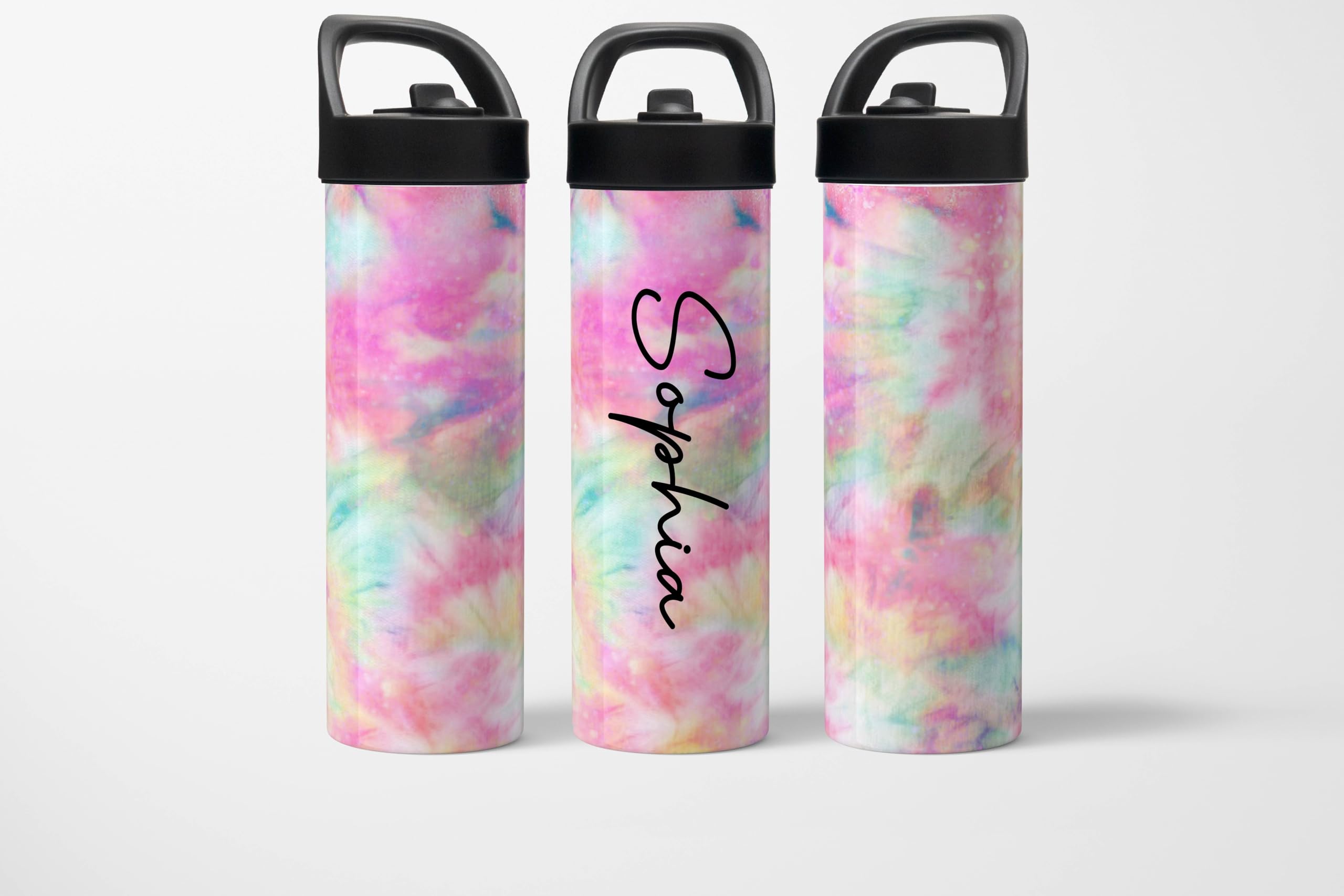 Personalized Flip Top Water Bottle 20oz | Gym Water Bottle | Travel Cup | 591ml | Purple Pink Pastel Tie Dye with Name