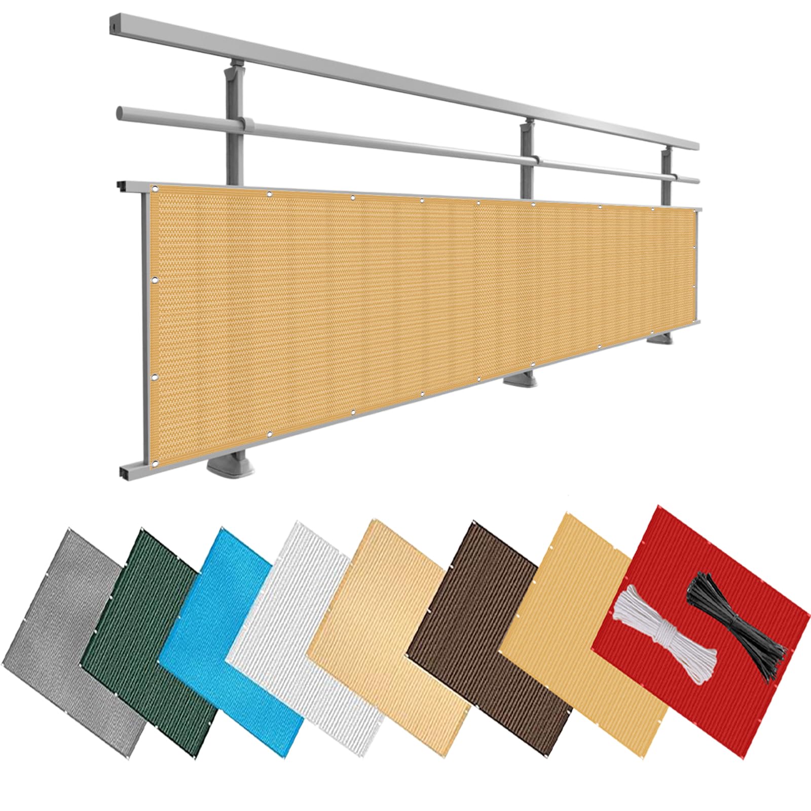 Recinzione Copertura 150 x 475 cm in HDPE 220G ㎡, Frangivento, Protezione Solare, Permeabile, Anti-Uv, Telo Balcone Frangi-Vista con Fascette e Funi para Jardín Exterior, Giallo sabbia