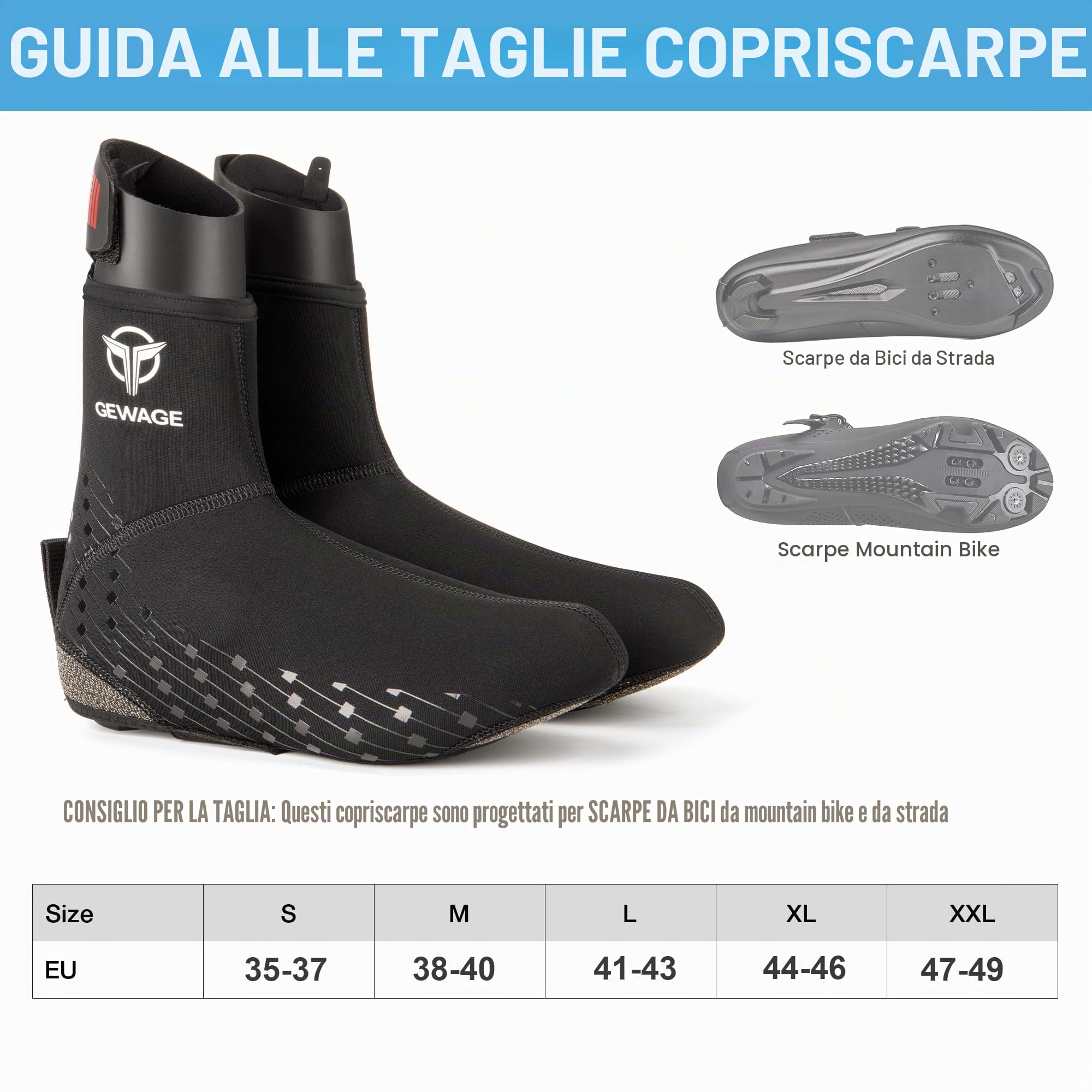GEWAGE Copriscarpe Invernali per Rennrad & MTB – Copri-Scarpe Termici, Traspiranti, Non Impermeabili, Logo Riflettente
