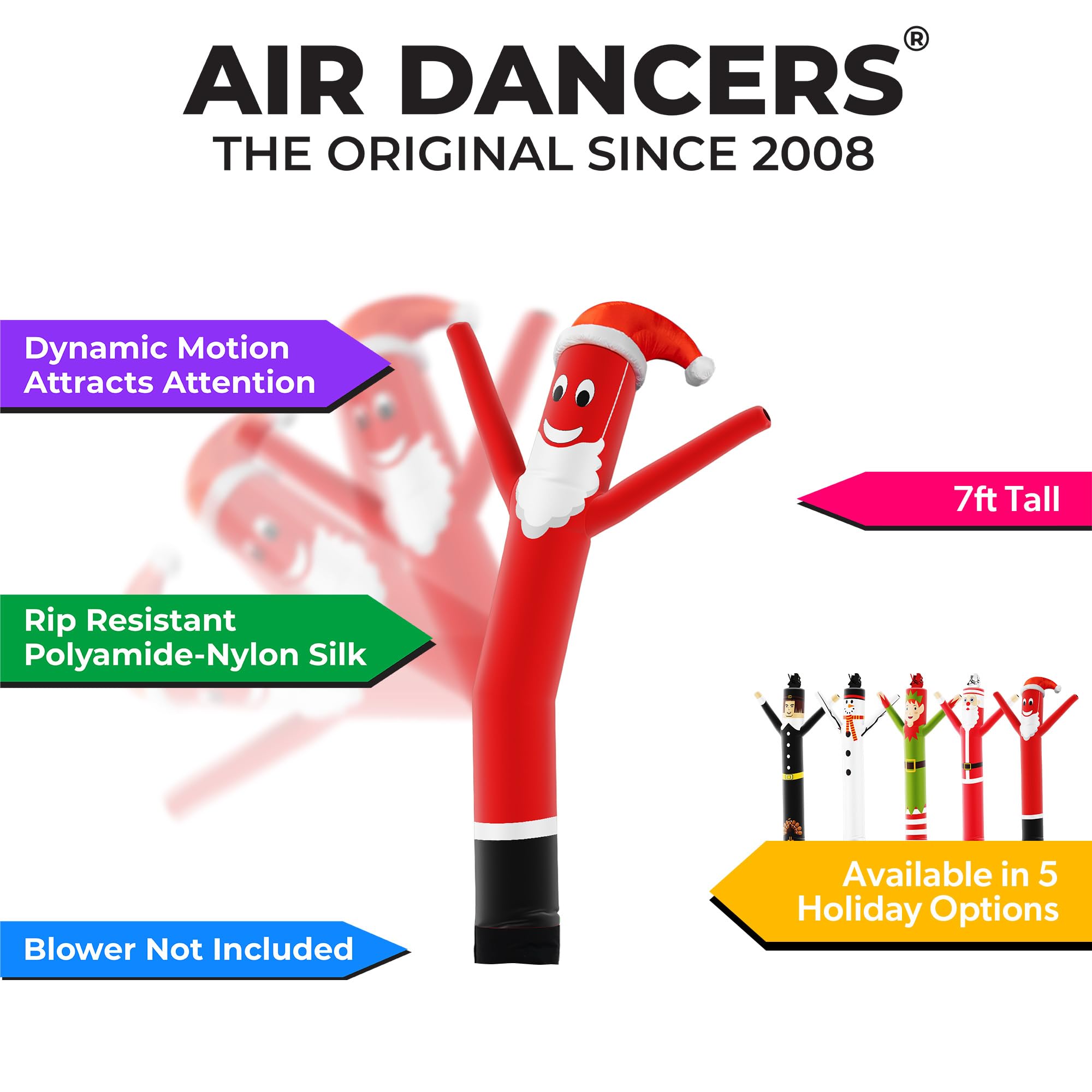LookOurWay Air Dancers - Tubo Inflable para Hombre – 7 pies de Alto Loco agitando Inflable soplador no Incluido – Tema de Navidad – Disfraz de Papá Noel