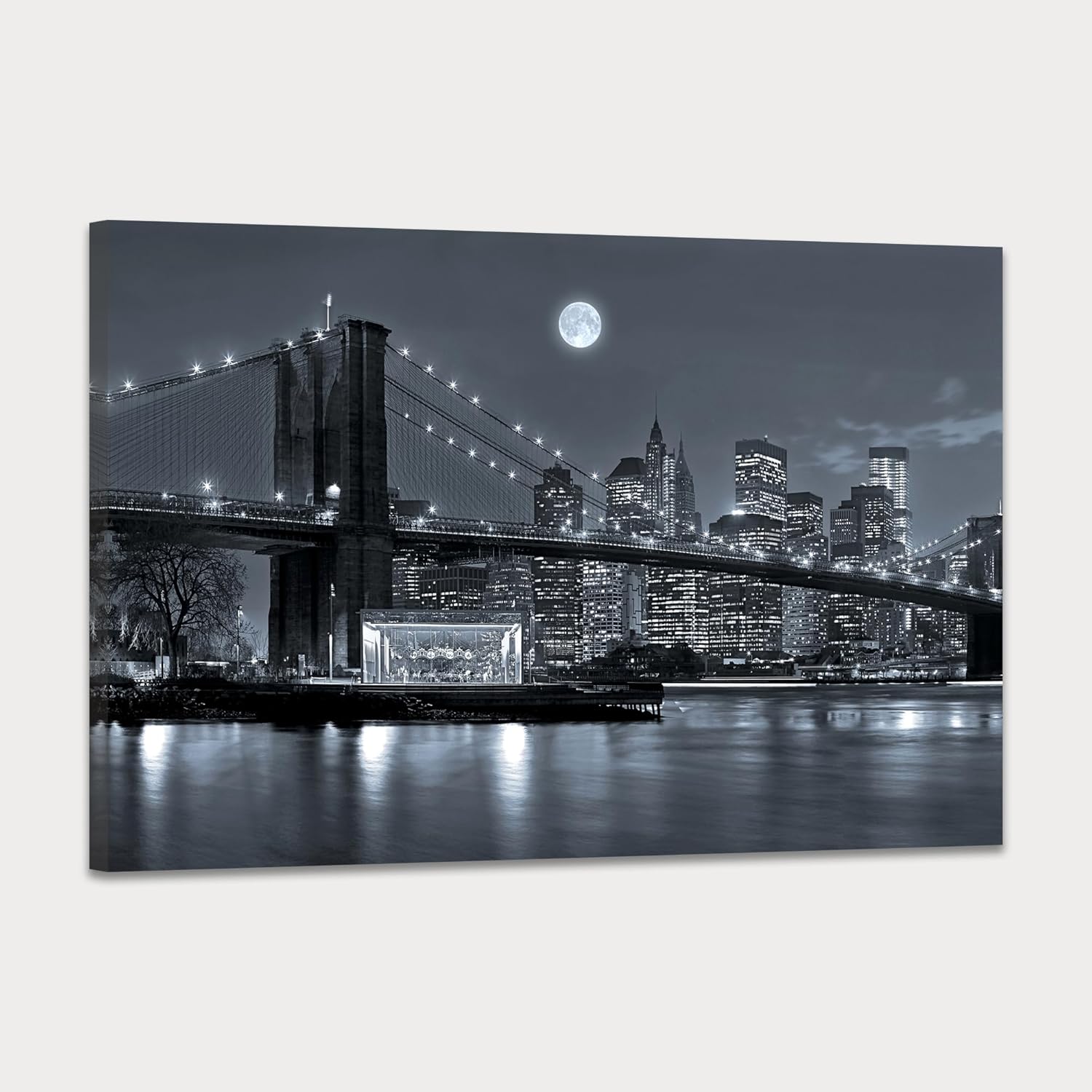SKASNFAI New York City Canvas Wall Art Brooklyn Bridge Pictures Cityscape Artwork for Home Office Wall Decor Black and White Skyline Posters Prints Framed (20L x 30W)