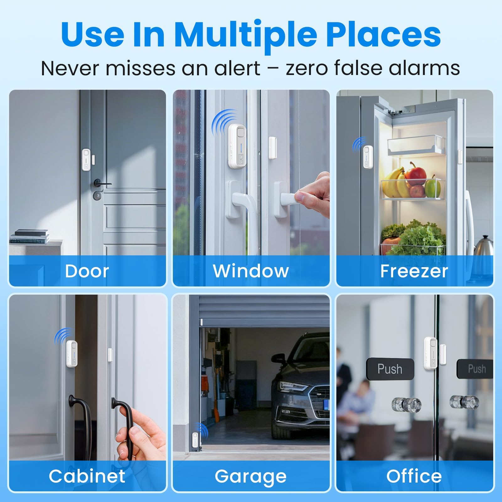 SanJie - Alarma de puerta con alertas instantáneas y retardadas de 30 s/1 min/2 min/4 min, alarma de ventana de puerta para seguridad de los niños/seguridad del hogar, volumen de 0-120 dB, alerta