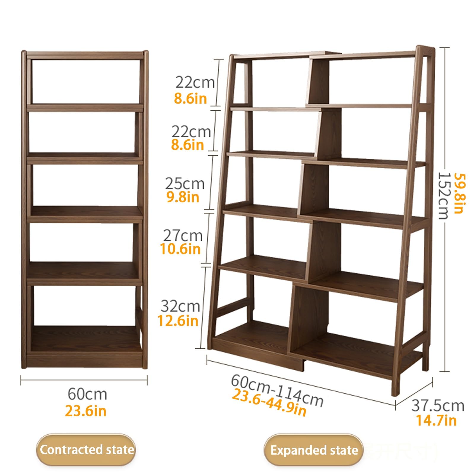 Libreria angolare, mensola angolare scalabile, a forma di L, scaffale in legno aperto, per camera da letto, soggiorno (152 cm)